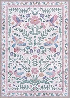 LIVEBOX Floral Area Rug 5 x 7 Washable Boho Floral Birds Carpet, Non Sli...