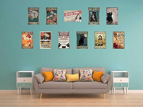 Miniatura 5 de CSWLJS Letrero de metal retro con texto en inglés "I Just Want To Work In My Garden and Hang Out With My Cat" para decoración de pared para el