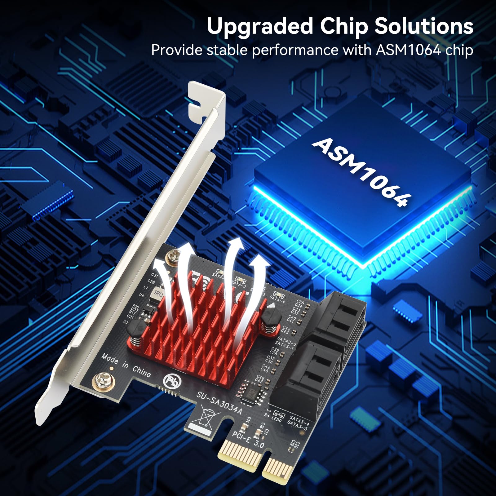 ELUTENG Adaptateur PCI-E vers SATA 4 ports PCIe carte d'extension 6 Gbps SATA 3.0 contrôleur PCI Express Carte contrôleur avec 4 câbles SATA Support à profil bas pour Windows/Vista/Linux