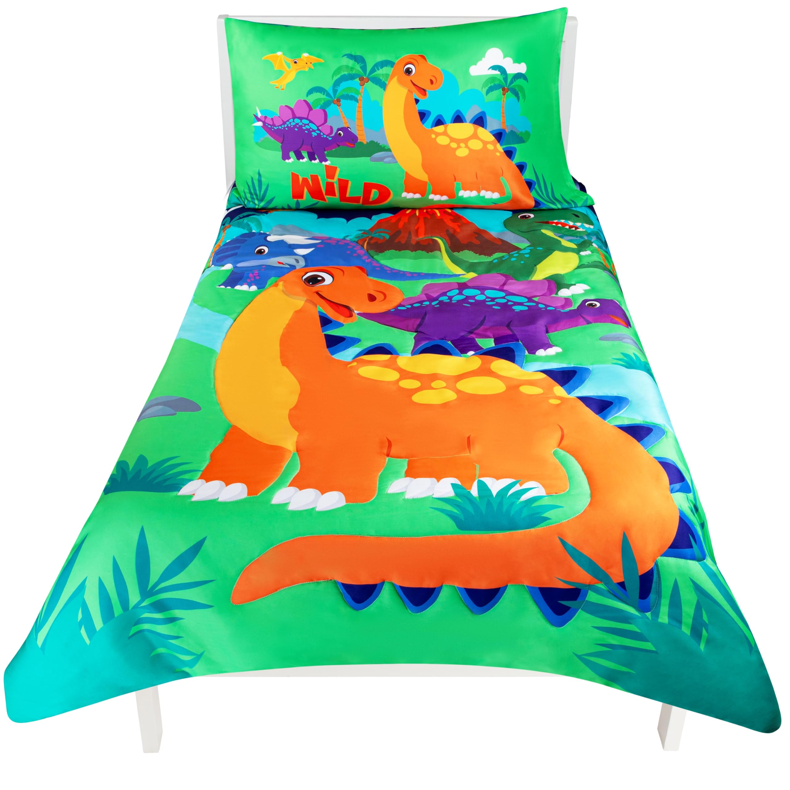 Todays Kids 4-Piece Dinosaurs Toddler Bedding Set - Soft &amp; Breathable Brushed Microfiber Toddler Bedding Sets for Boys, Machine Washable &amp; Fade-Resistant - Standard Size Crib Comforter Set for Boys