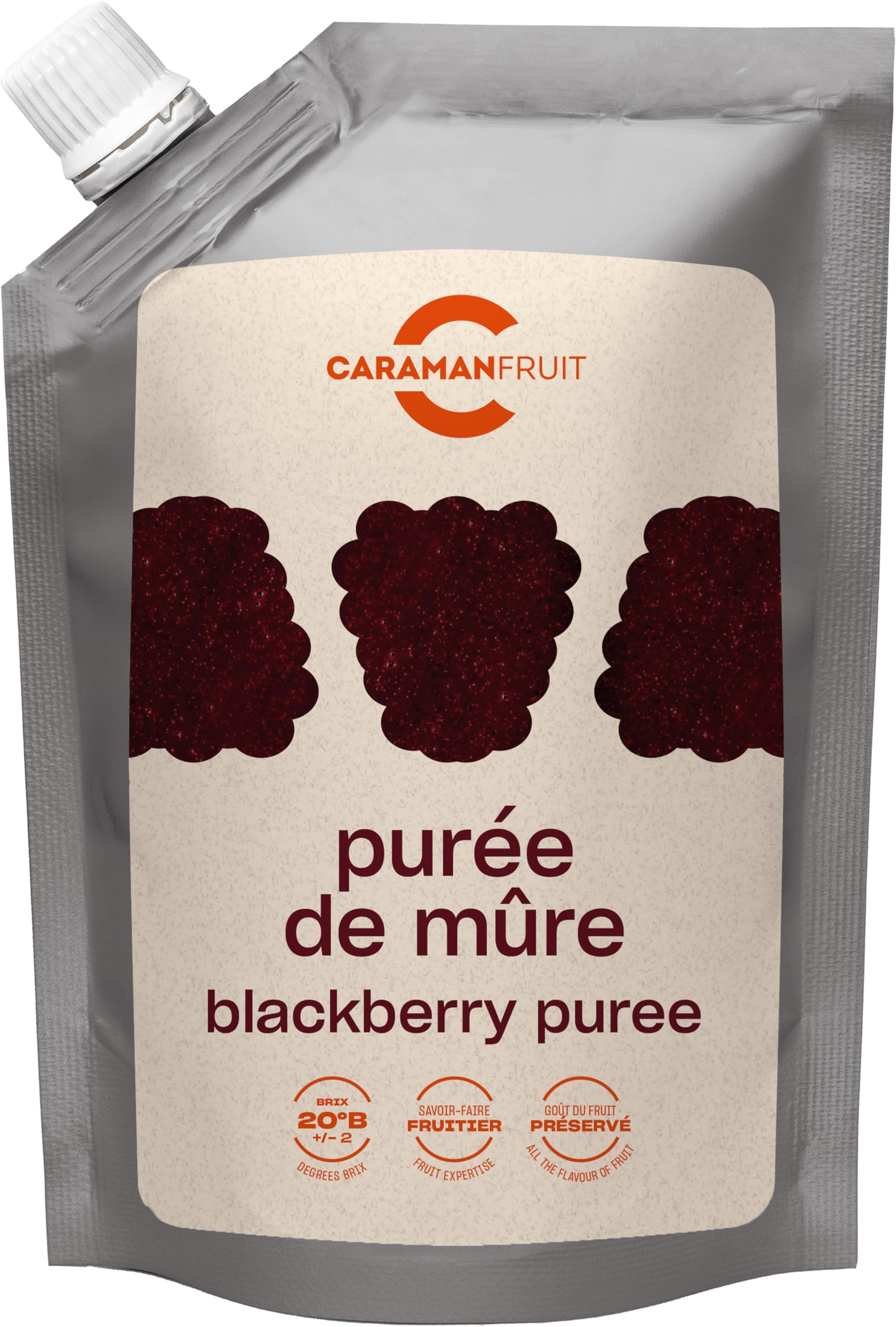 Caramanfruit Brombeeren-Frucht-Püree - 3x 1kg - süß-säuerliches Brombeer-Püree, frei von Farb- und Konservierungsstoffen, zur Herstellung von Sorbet, Früchtekuchen, Cupcakes