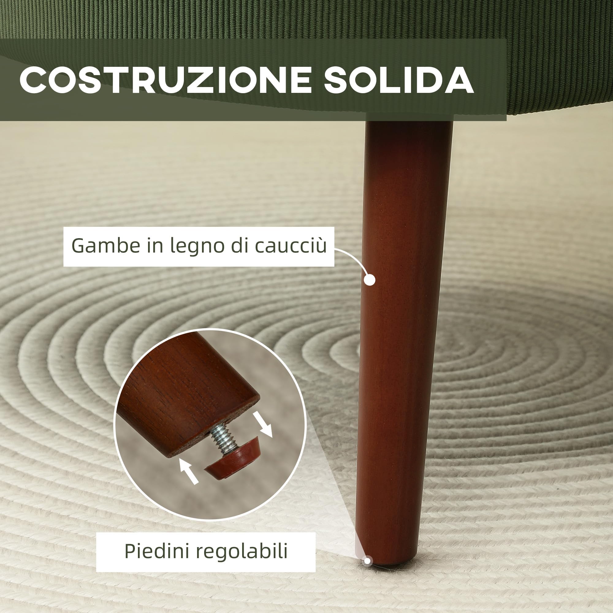 HOMCOM Poltrona Moderna Imbottita con Cuscino Lombare e Sedile Spesso, Poltrona in Velluto con Schienale e Gambe in Legno di Gomma per Salotto e Camera da Letto, Verde