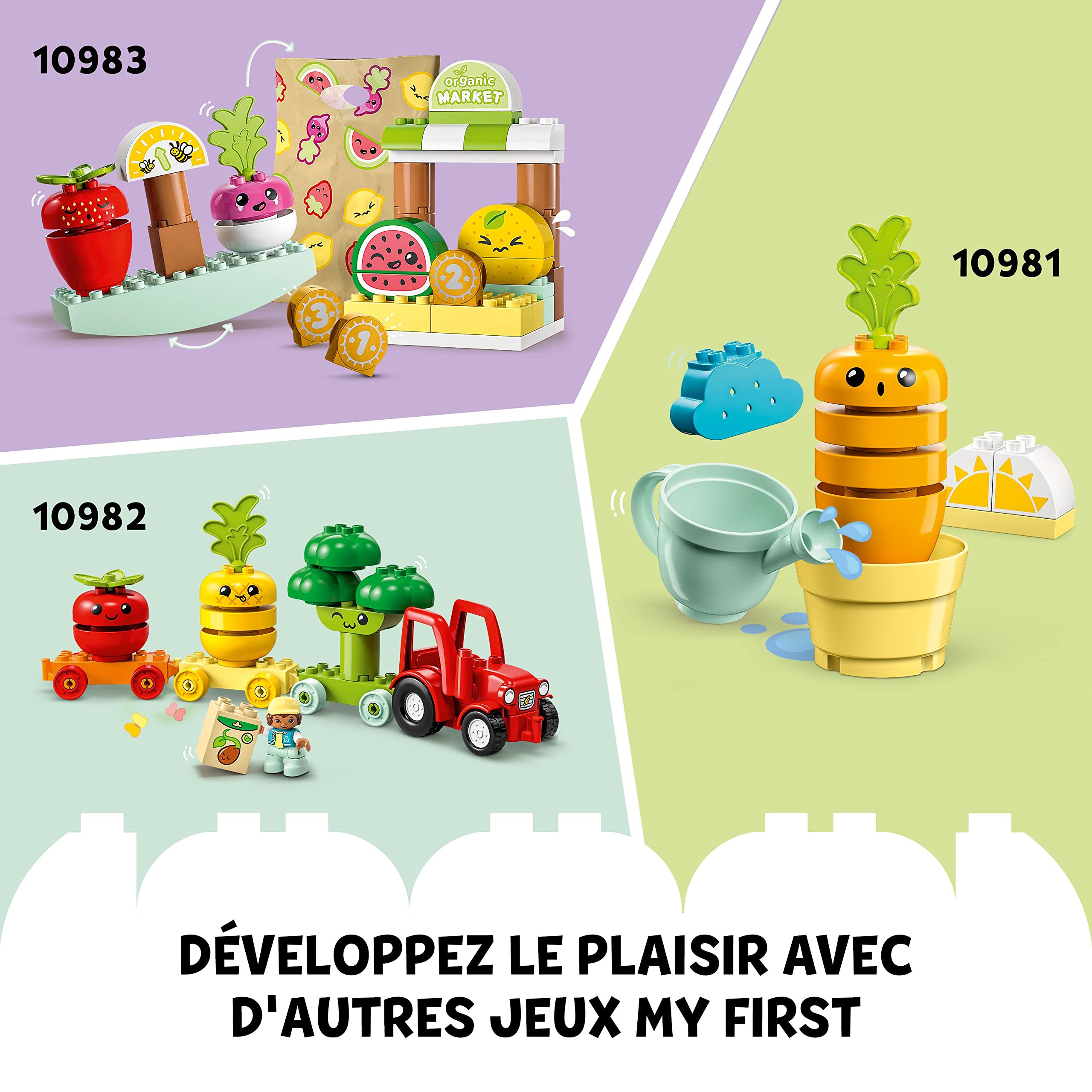 LEGO 10984 Duplo My First Le Jardin Bio, Jouets à Empiler pour Bébés et Enfants Dès 1,5 an, Jeu Éducatif avec Coccinelle, Bourdon, Fruits et Légumes