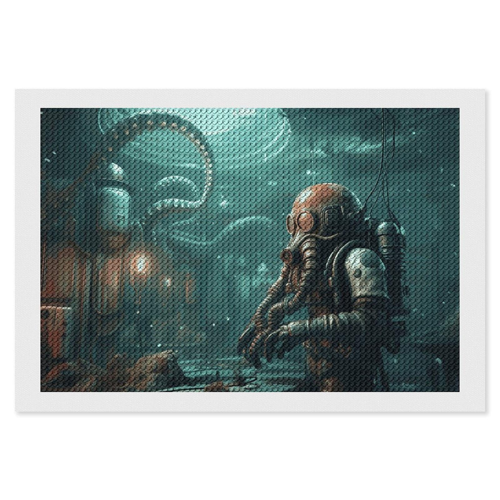Cool Octopus Diver Diamond Art Kits for Adults, DIY 5D Diamonds Painting Kits for Beginner, Round Full Drill Diamond Dots Painting, 8"x12" Diamonds Pictures Gem Art and Crafts Wall Decor