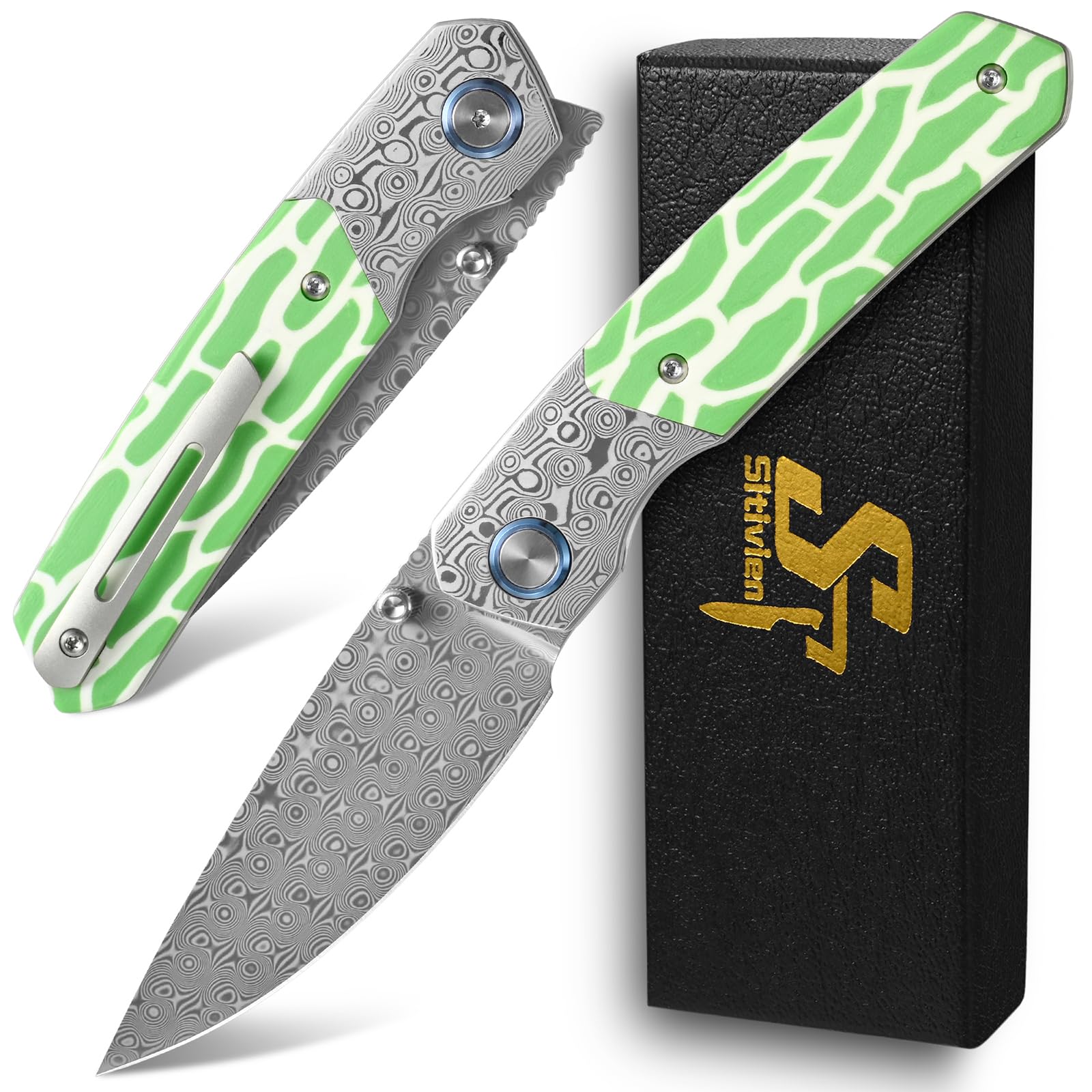 Amazon.com : Sitivien ST271 Damascus Steel Blade Folding Knife