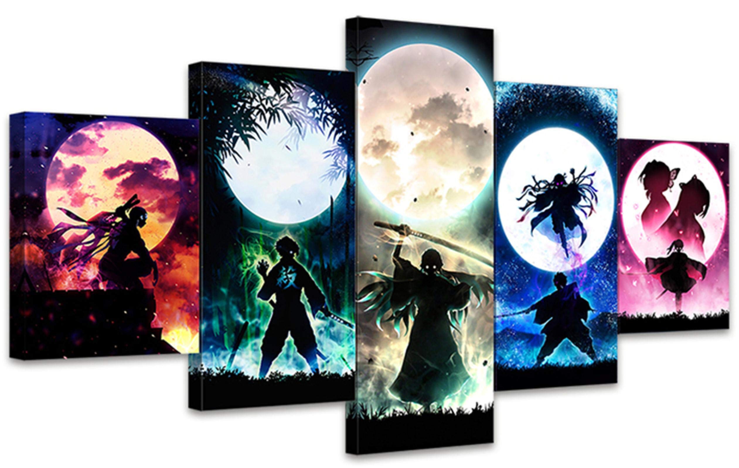 Tableau Naruto Toile 5 Pièces Avec Cadre Sasuke Anime Impression sur Toile Photos pour Salon Chambre décorations pour la Maison(Avec Cadre 50x100cm)
