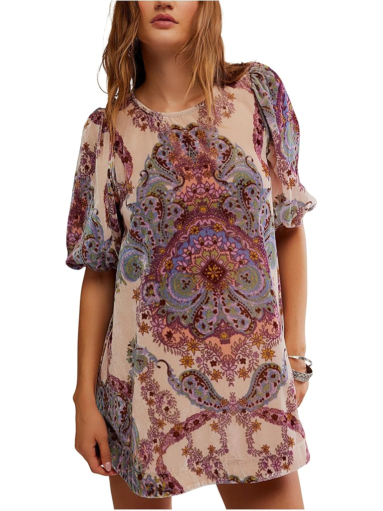 Pink Free People Maye Printed Velvet Tunic