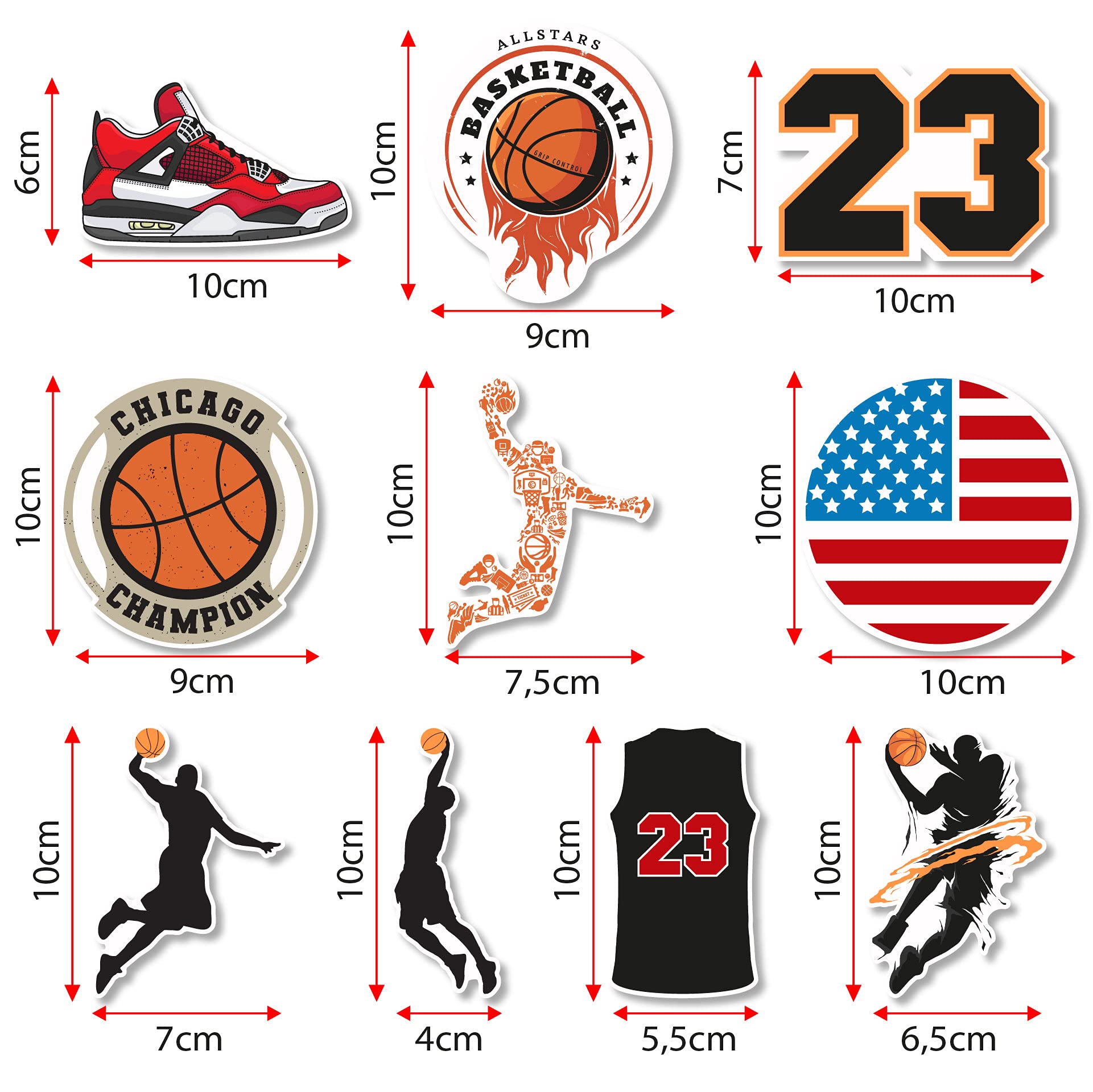 Pegatinas Basket Jordan 23 NBA Pack 10 Piezas Adhesivos