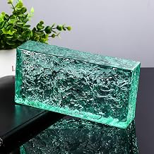 Multicolor Transparent Solid Glass Blocks for Decoration,7.9" L X3.9 Wx2 H Ice Crystal Textured Clear Crystal Bricks for Wall,Office Decor Room Partition BrickClear,1pc