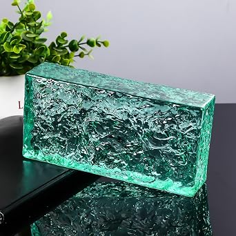 Multicolor Transparent Solid Glass Blocks for Decoration,7.9" L X3.9 Wx2 H Ice Crystal Textured Clear Crystal Bricks for Wall,Office Decor Room Partition BrickClear,1pc