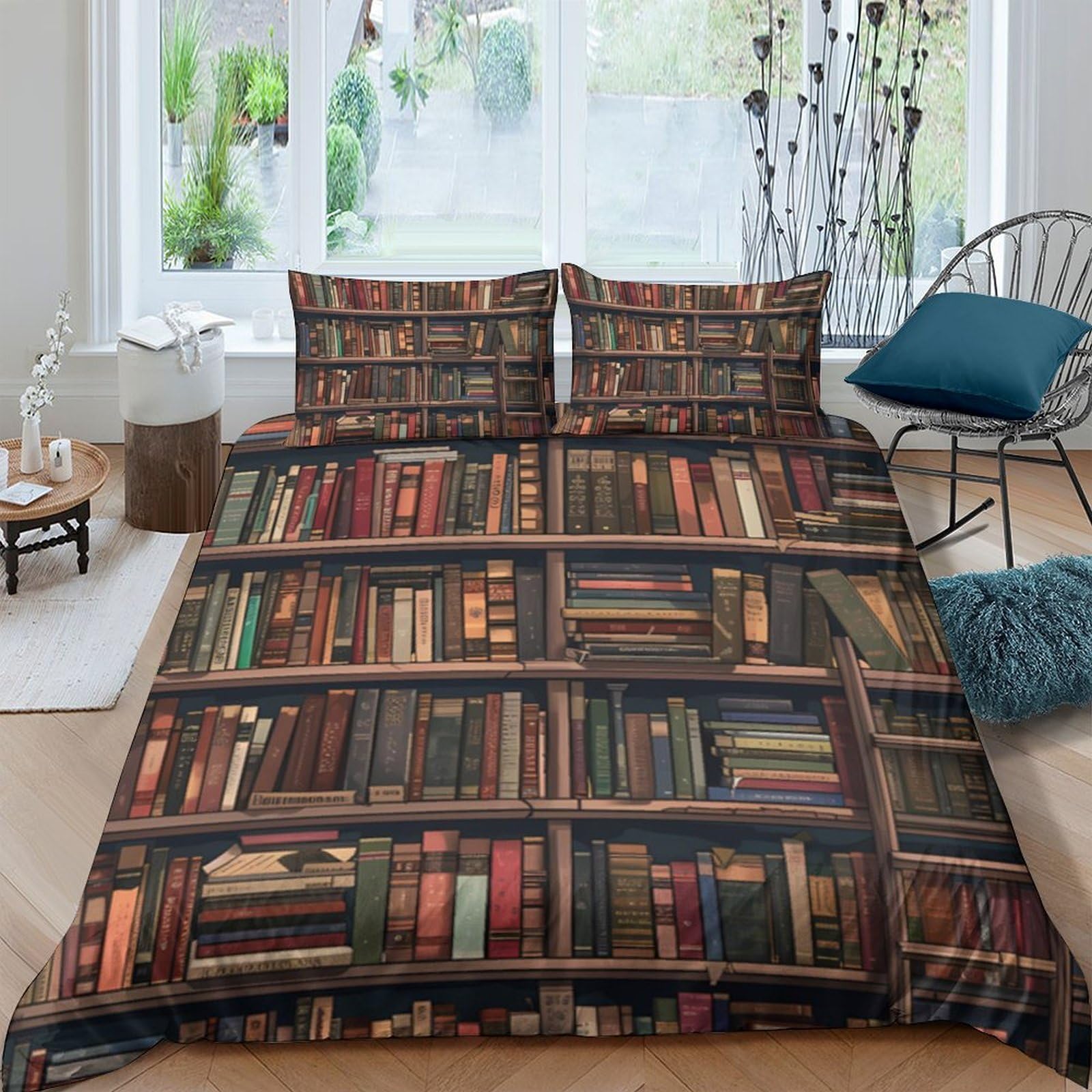 Ctjqhvkz Style-2 3D Printed Vintage Bookshelf Fitted Sheet Microfiber Soft Breathable Library Bed Cover For Bedroom Decor Single（135X200cm）