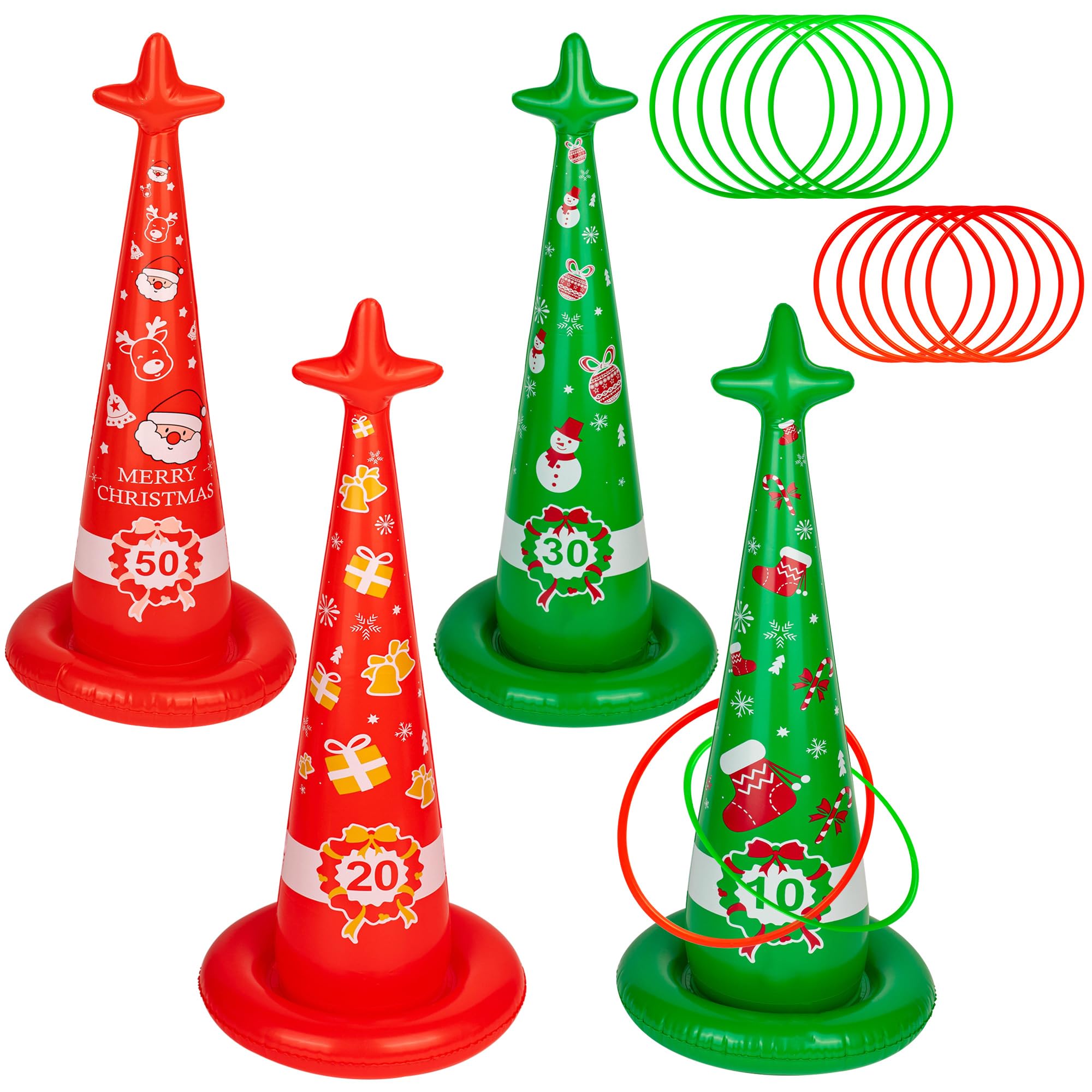 Christmas Party Ring Toss Game Inflatable Fun Christmas Games for Kids Party Toss Game with 12 Rings