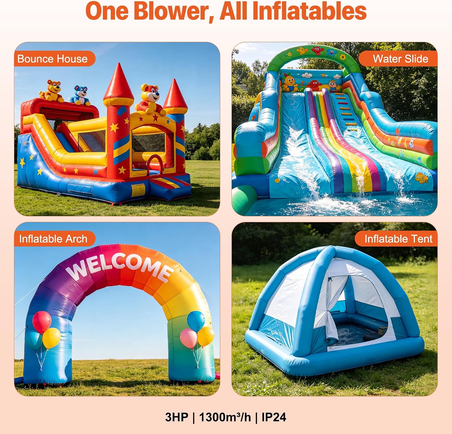 Air Supply, 3 Hp Commercial Air Blower, Portable Handle, 3hp Commercial Inflatable Bounce House Blower, Cyclone Pool Line Blower, for Inflatable Paint Booths, Outdoor Inflatable Bounce Houses