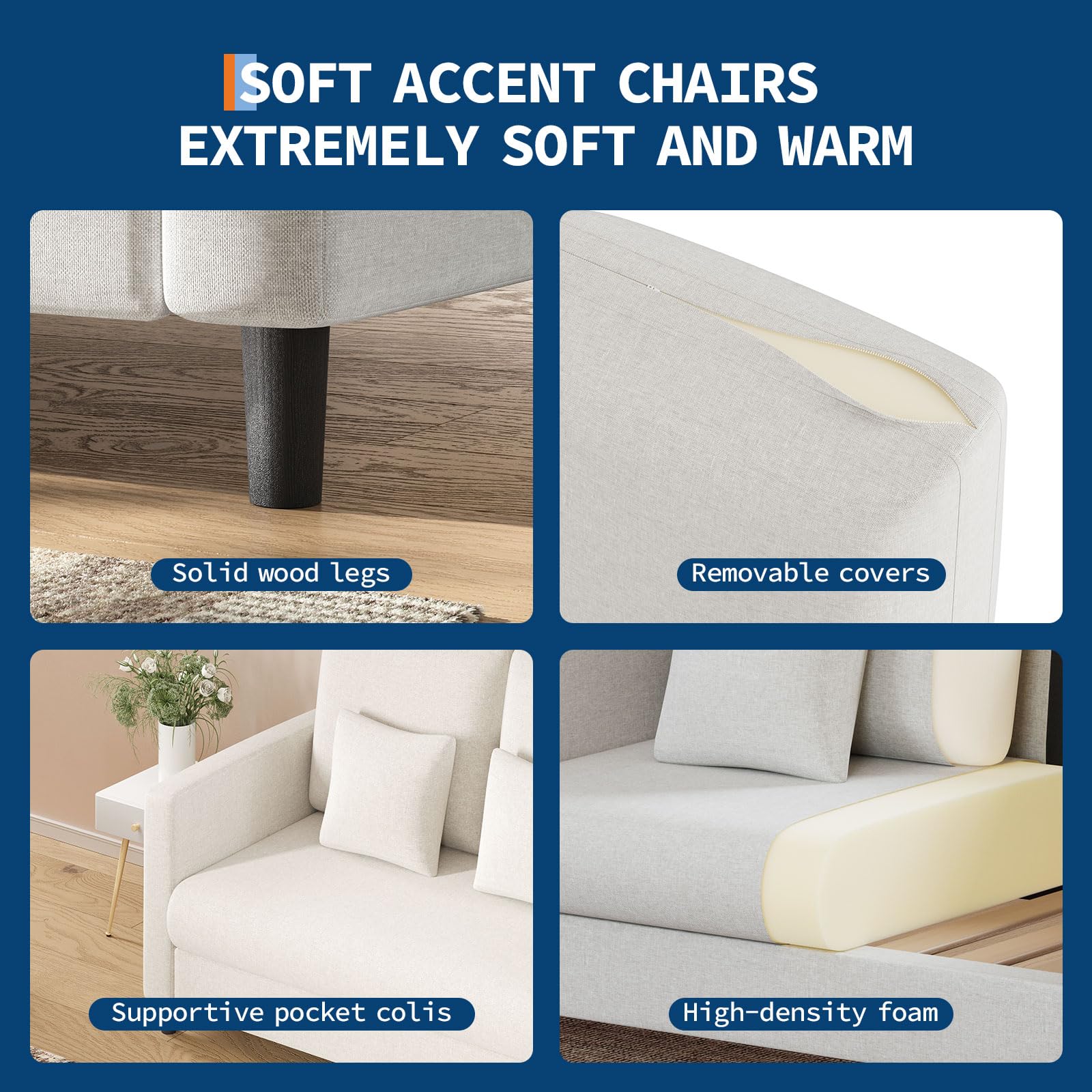 Garvee Mid-Century 2-Sitzer Sofa 132 cm – Kompaktes Loveseat mit Massivholzrahmen, Polstersofa mit Leinenbezug, werkzeuglose Montage, Moderne Couch für Wohnzimmer & Schlafzimmer