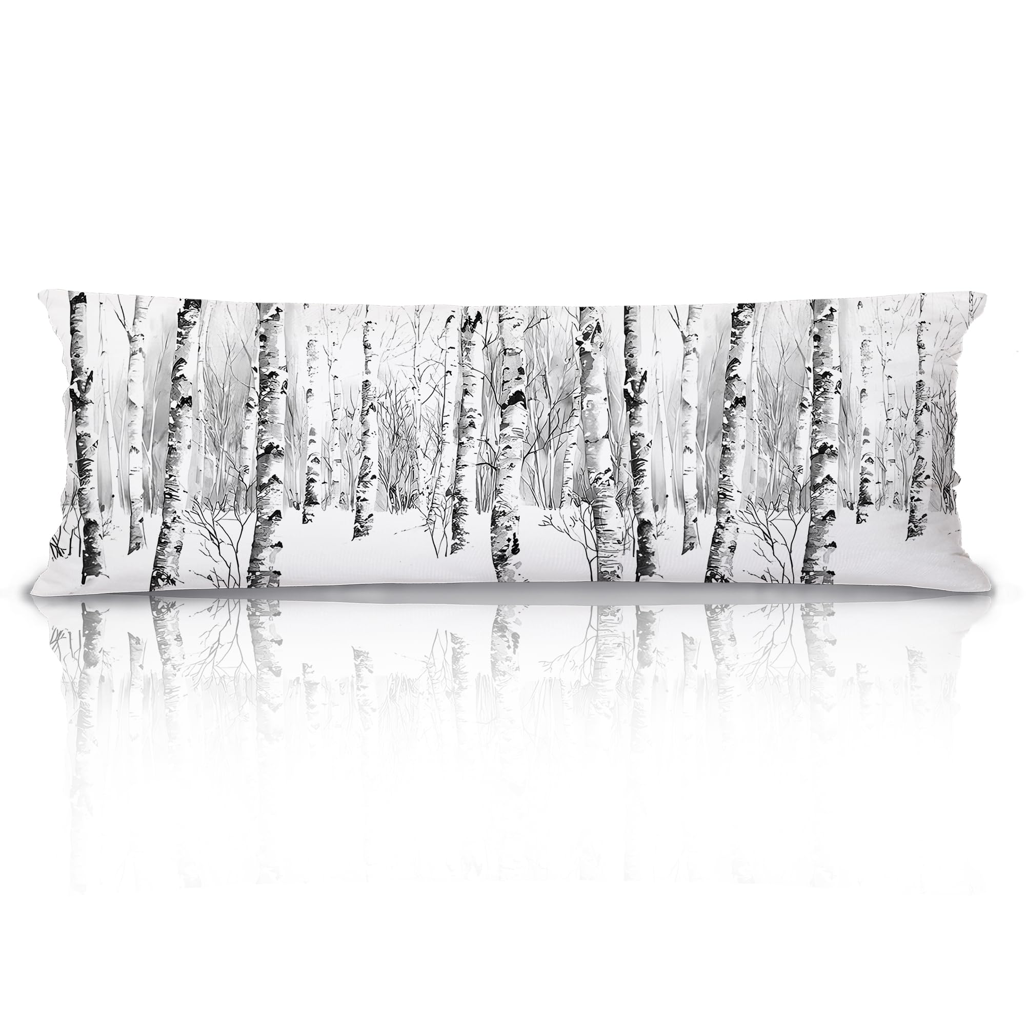 XUNLURY Winter Birch Tree 20x54 Body Pillow Cover Winter Decor for Home Black and White Snowy Birch Tree