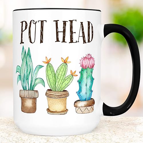 Funny Pot Head Plants Coffee Mug | Succulent Cup | Microwave and Dishwasher Safe Ceramic