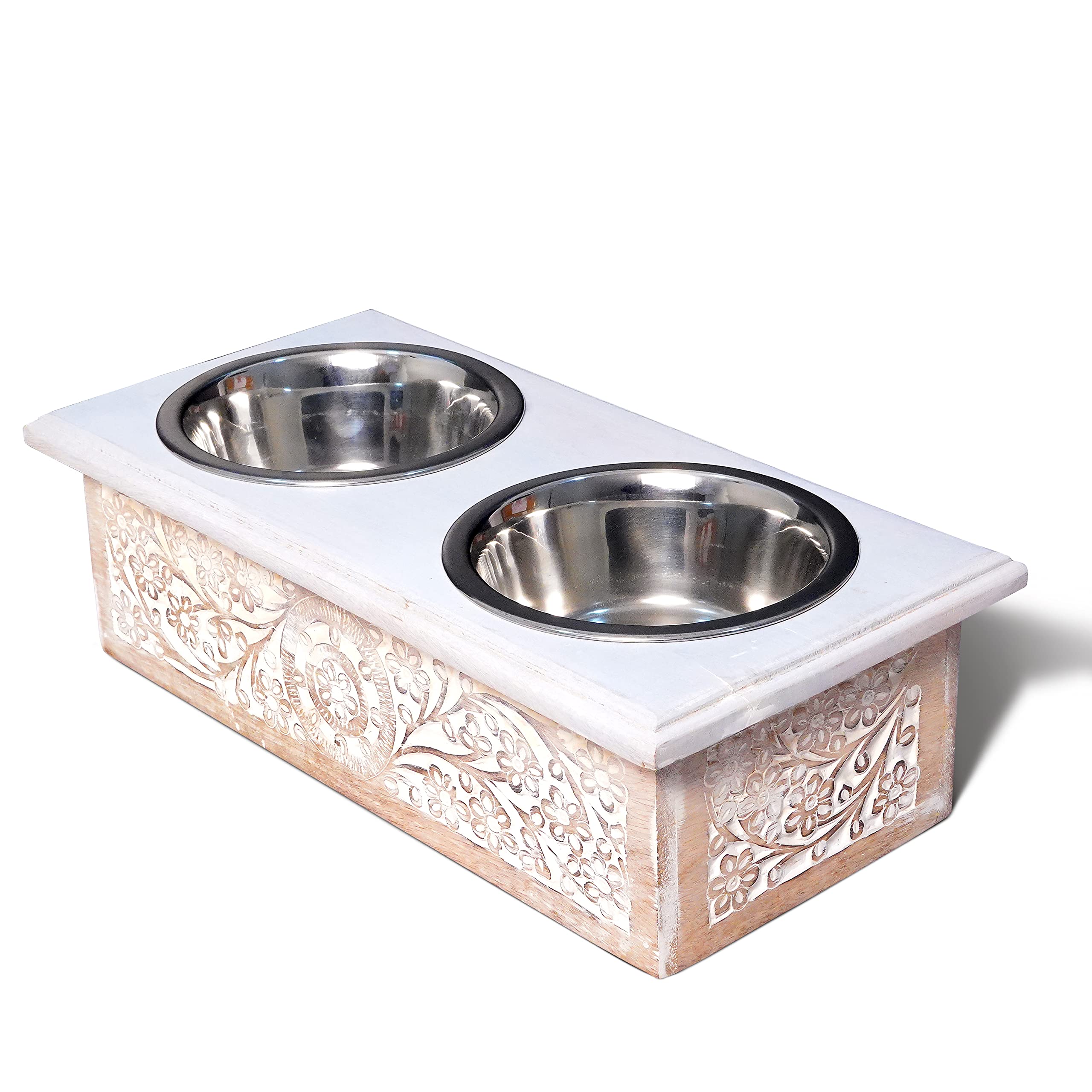 Bowl Pet Feeder - Handmade Wooden Pet Bowls for Cats and Dogs - Elevated Cat/Dog Food Stand and Water Bowls