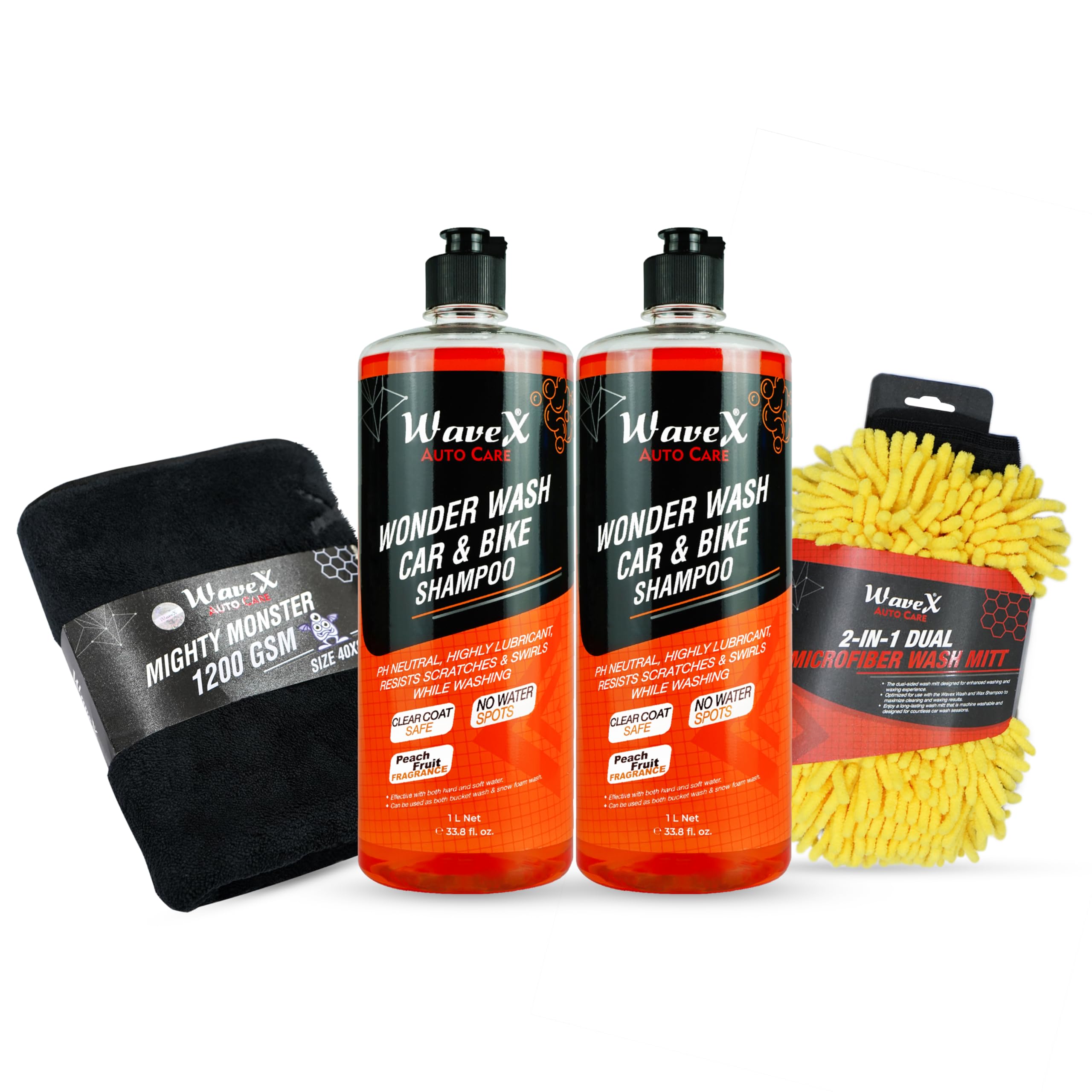 Wavex Wonder Wash Car Shampoo (1L X 2) Combo | Luxurious Car Wash Shampoo, Honey Thick with Super Suds | With Peach Fragrance | Includes Car Wash Mitt & 40x80 Microfiber Cloth-image-41