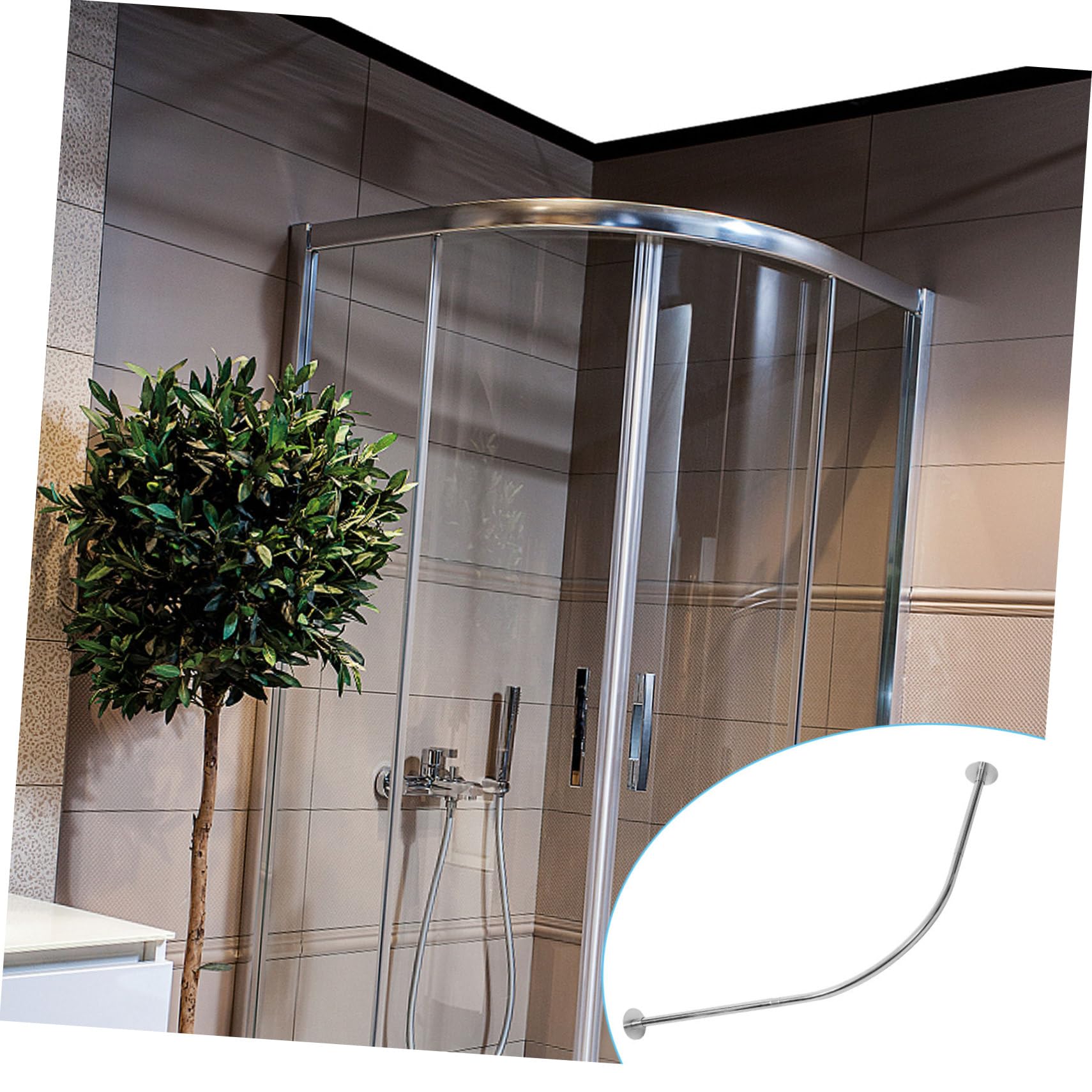 Cabilock Barra de Cortina de Ducha Curva Extensible en Acero Inoxidable para Esquina, sin Taladro, Rango Telescópico de 70-130cm, Adecuado para Baño