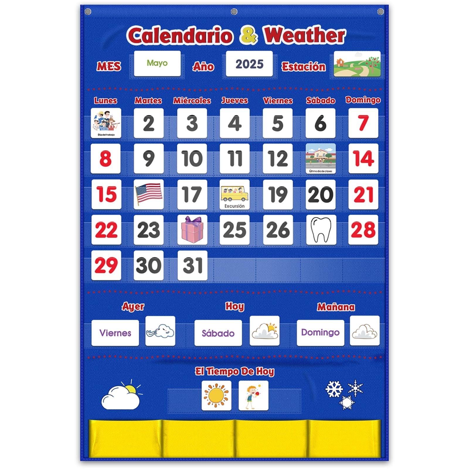 Spanish Calendar and Weather Pocket Chart, Classroom Organized Chart, 140 Pieces (Spanish)