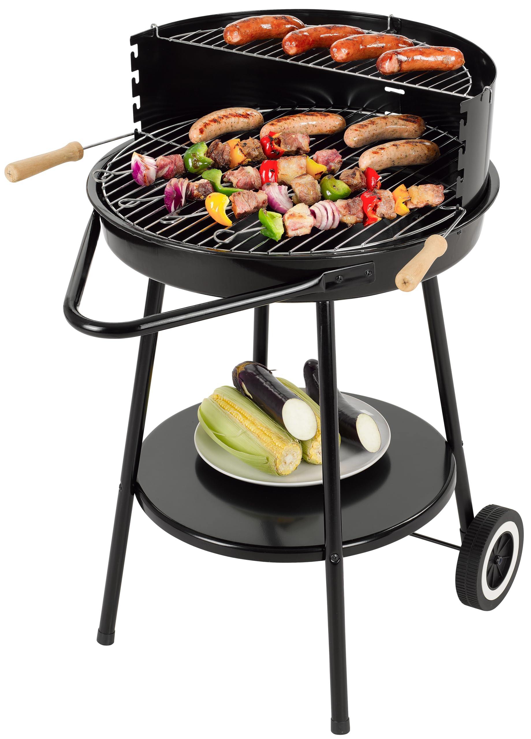tepro Holzkohle-Rundgrill, mit Ablagefläche und Räder, inklusive Grill- und Warmhalterost, Maße circa 52 x 52 x 81 cm
