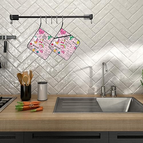 Miniatura 5 de Juego de 2 soportes para ollas de unicornio de flamenco rosa, resistentes al calor y antideslizantes, almohadillas calientes para horno de dibujo,