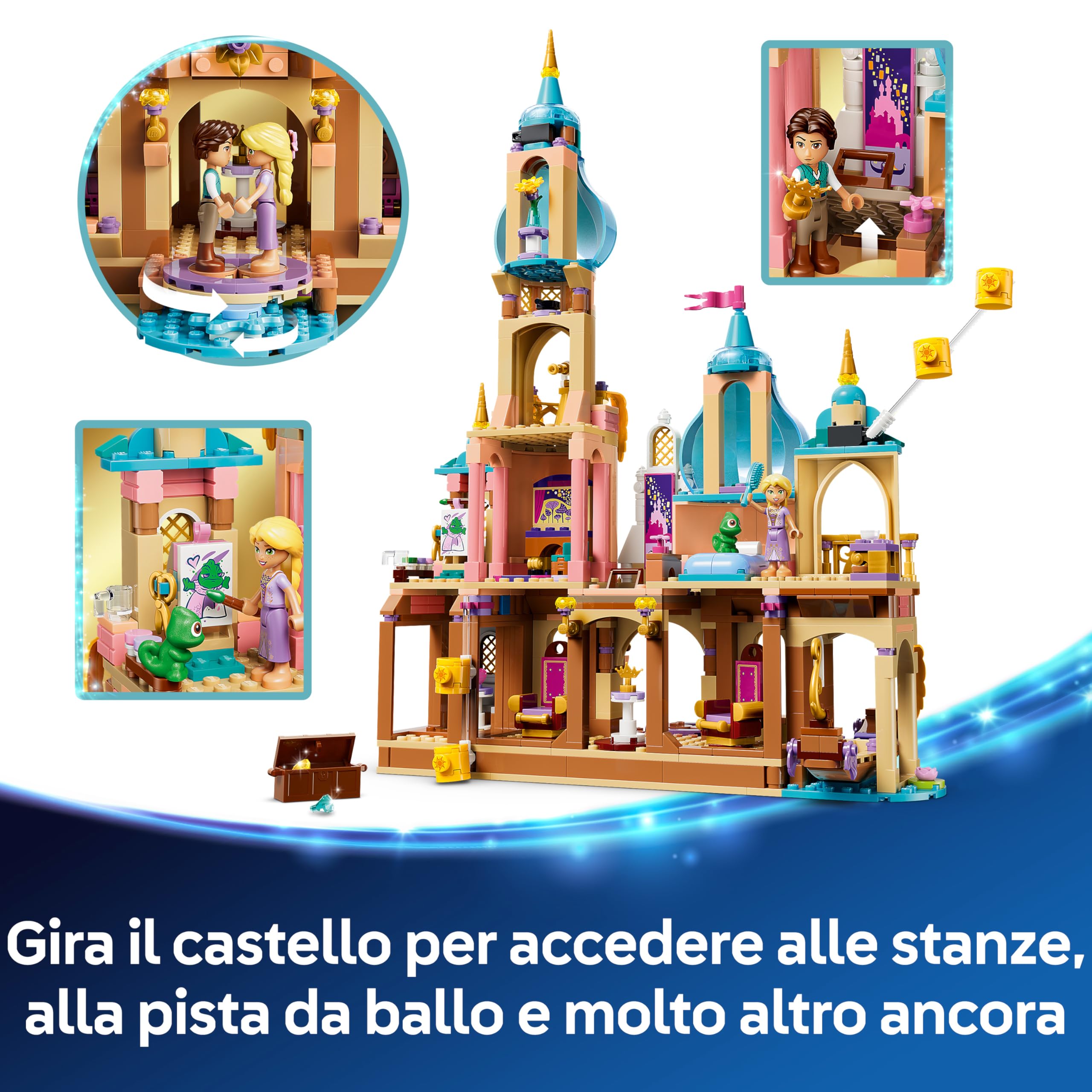 LEGO | Disney Princess Il Castello di Rapunzel Giocattolo - Modello da Esposizione con 4 Mini Bamboline, Figura di Pascal e Accessori - Regalo di Compleanno per Bambine da 6 Anni in su e Fan - 43297
