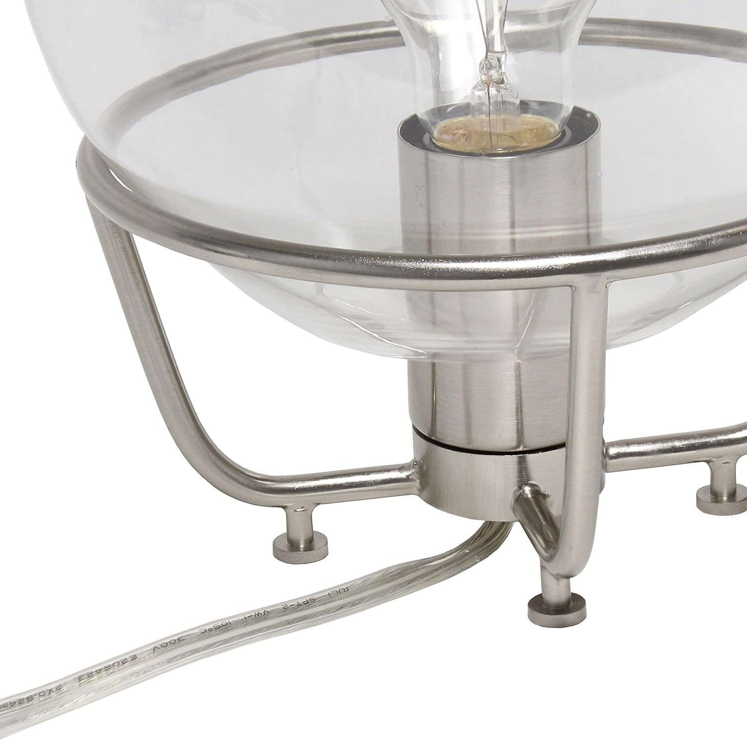 Elegant Designs LT1062-BSN Vintage Industrial Glass Crystal Ball Metal Table Lamp, Brushed Nickel