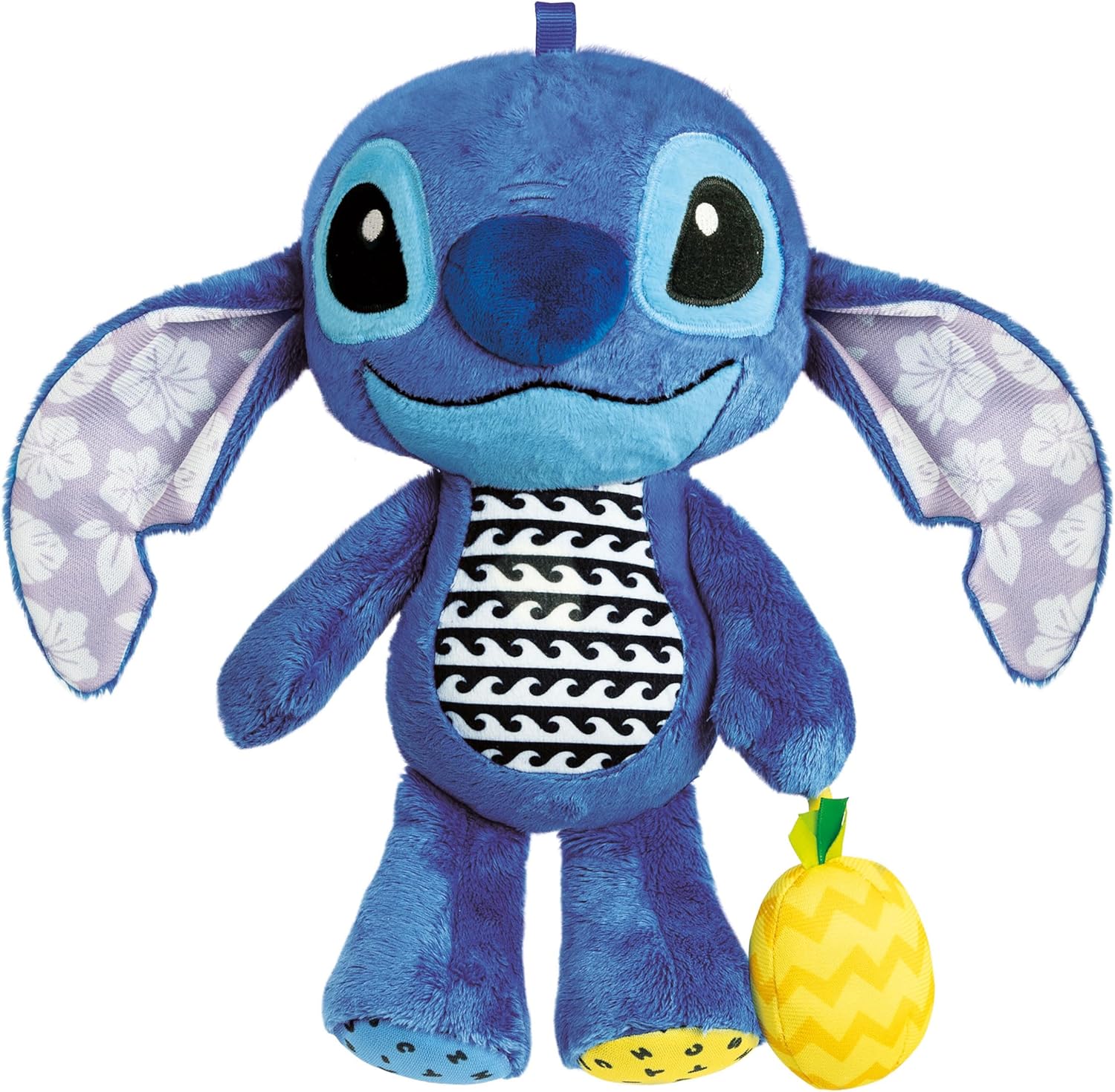 Clementoni Disney Stitch First Activity Plush, Interactive Hanging Toy with Sound Effects and Various Materials, Washable, Promotes Sensory Skills, from 3 Months