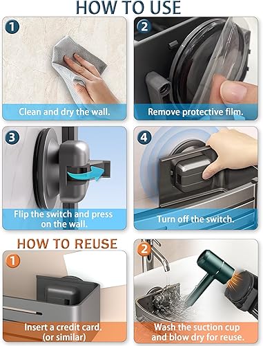 Miniatura 2 de Onemake Organizador de ducha con ventosa, estante de ducha de baño sin perforaciones, organizador de ducha de esquina con 6 ganchos portátiles,