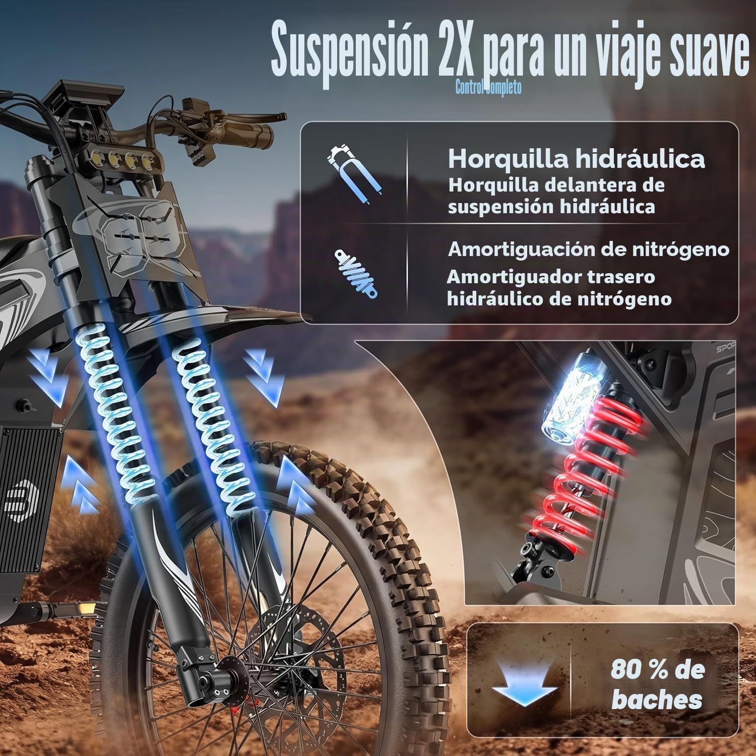GT600 Moto eléctrica de cross para adultos, batería de 72 V y 30 Ah, autonomía de 160 km, neumáticos todoterreno de 19"/17", arranque NFC, doble suspensión y frenos hidráulicos