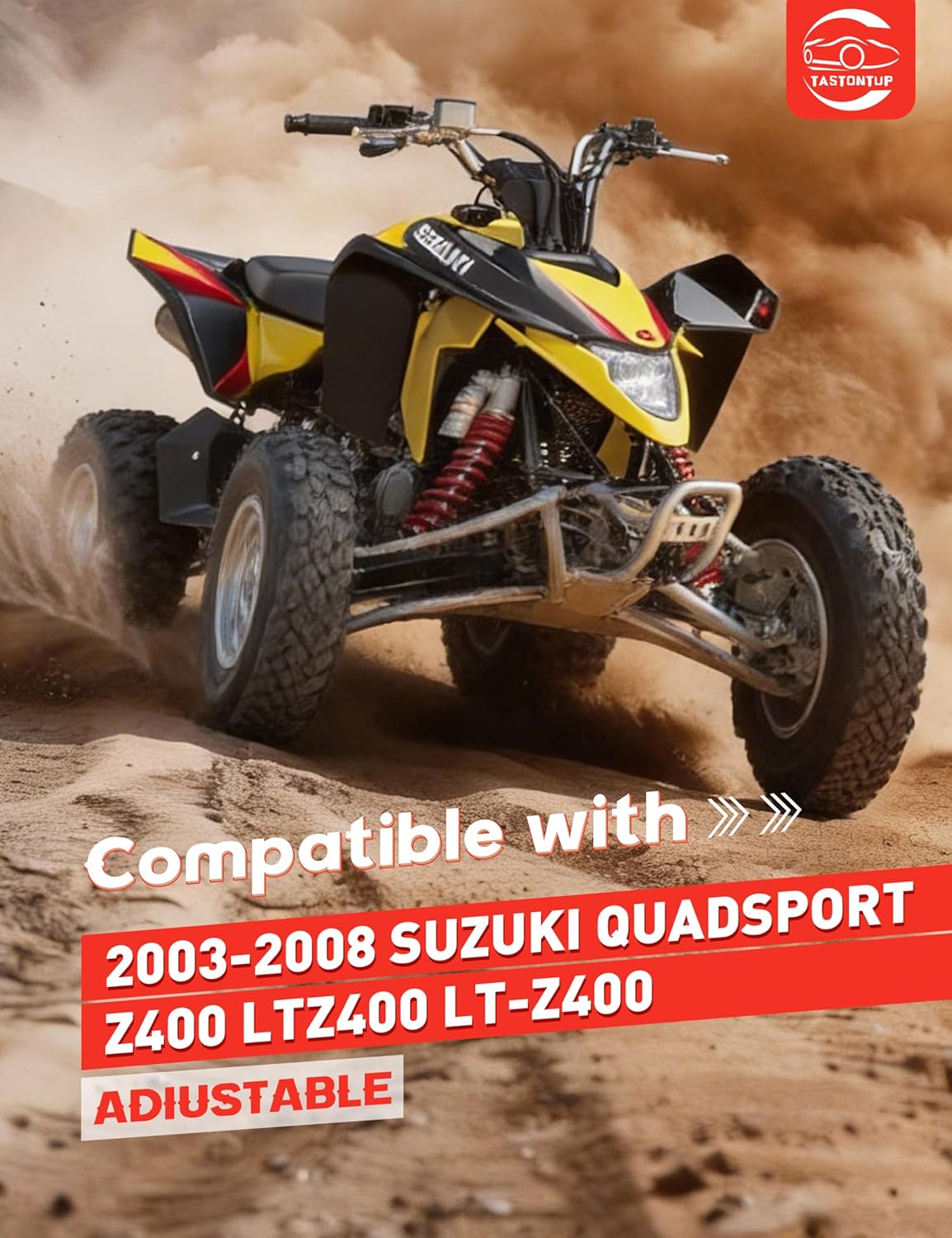 Front Upper & Lower A-Arms +3" Wider for 2003-2004 Suzuki LTZ400/ Kawasaki KFX400, Adjustable Camber & Toe, Extended Width Suspension Arms, Red Powder Coated Finish