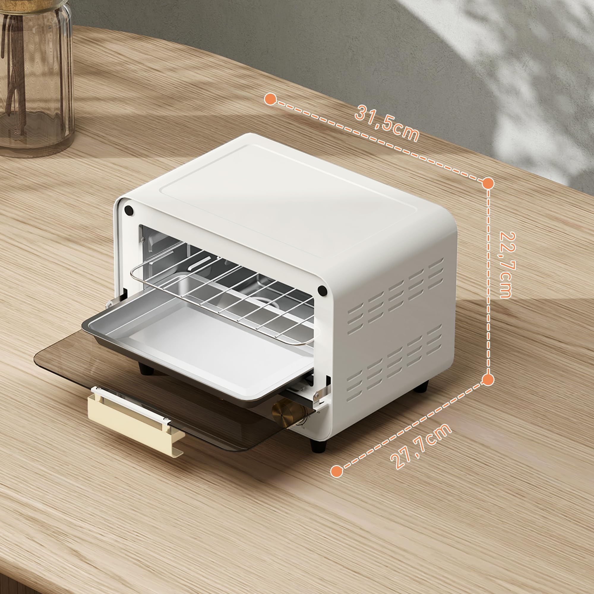 HOMCOM Horno Eléctrico de Sobremesa 12L 750W Temporizador Temperatura Ajustable 230℃ Blanco