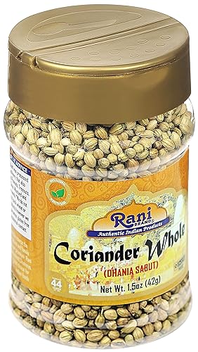 Miniatura 9 de Semillas enteras de cilantro Rani (Dhania), especias indias, tarro PET de 1.5 oz (42 g)  Todo natural  Apto para gluten  Sin OMG  Vegano  Origen