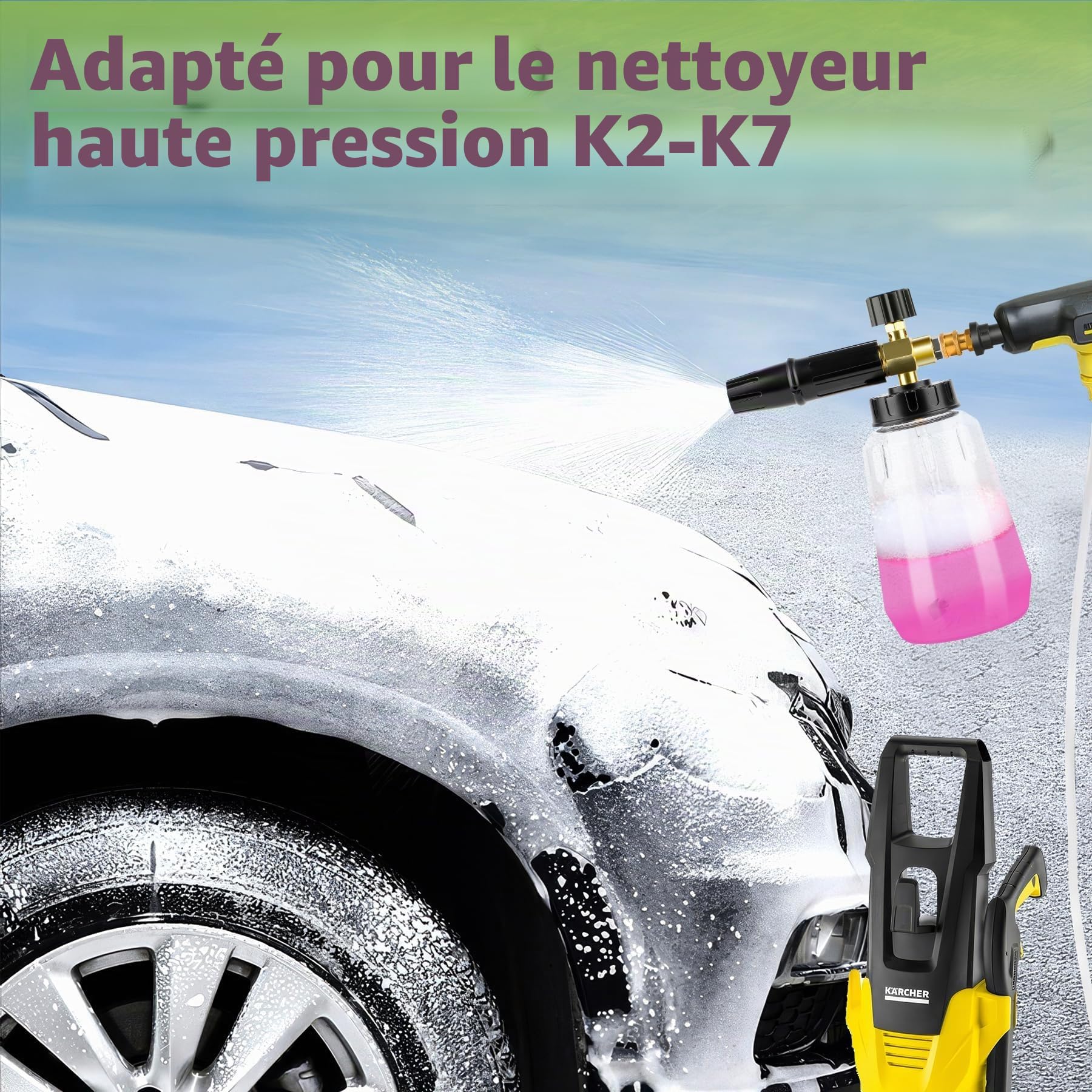 Canon à mousse à neige amélioré pour nettoyeur haute pression K2 K3 K4 K5 K6 K7, distributeur de savon de 1 L avec buse de pulvérisation réglable et connecteur nouvelle génération