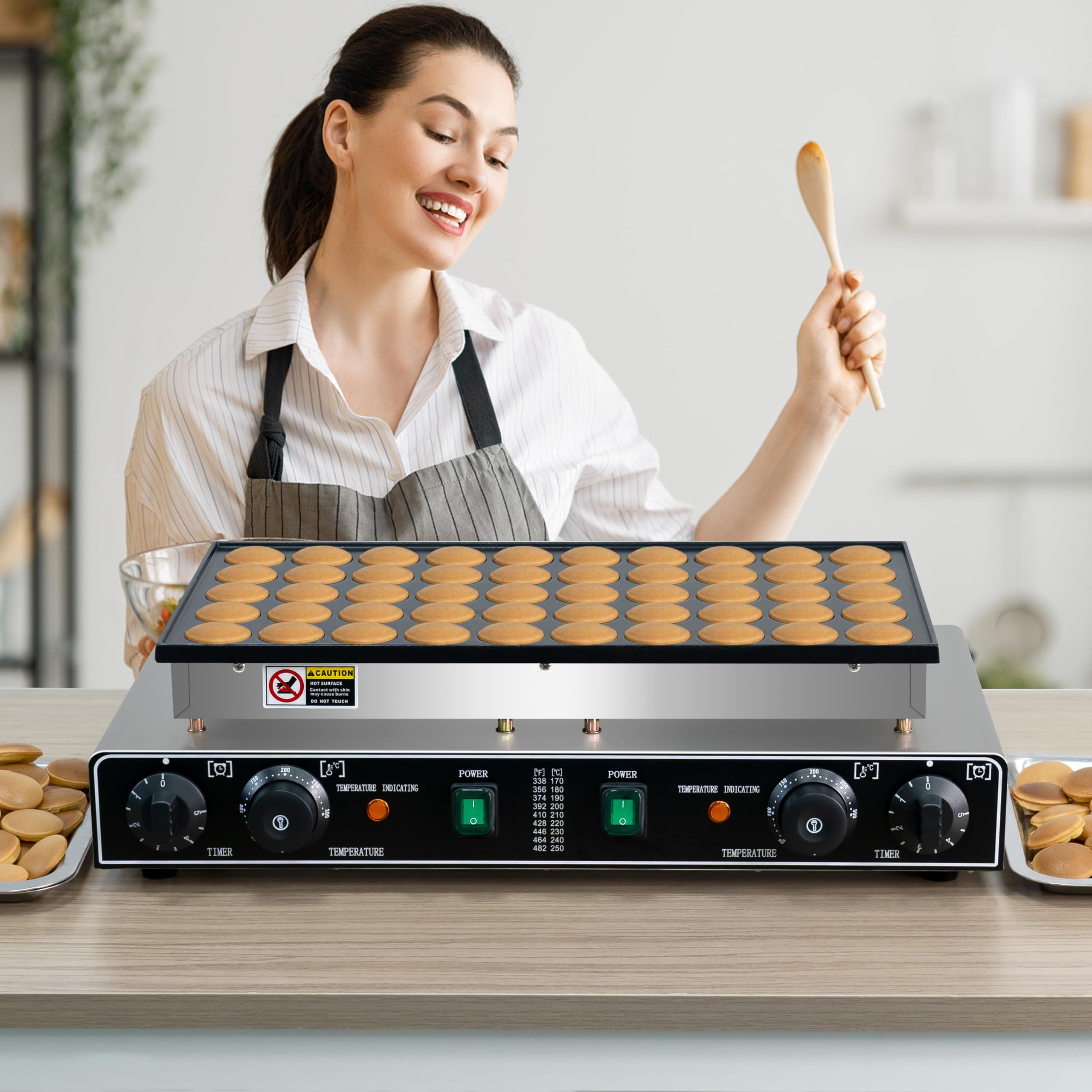 50pcs mini pancake maker, 110v 1900w commercial 1.8 in mini dutch pancake maker machine, nonstick,stainless steel, commercial dutch poffertjes grill for home kitchen & restaurant.