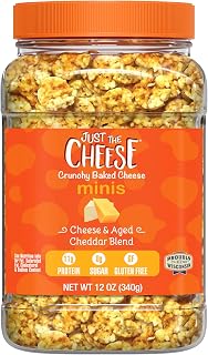 Just the Cheese Minis Cheddar Blend Crisps, 12oz Jar - High Protein Keto Snacks, Low Carb Gluten-Free Cheese Chips, Zero Sugar Crunch