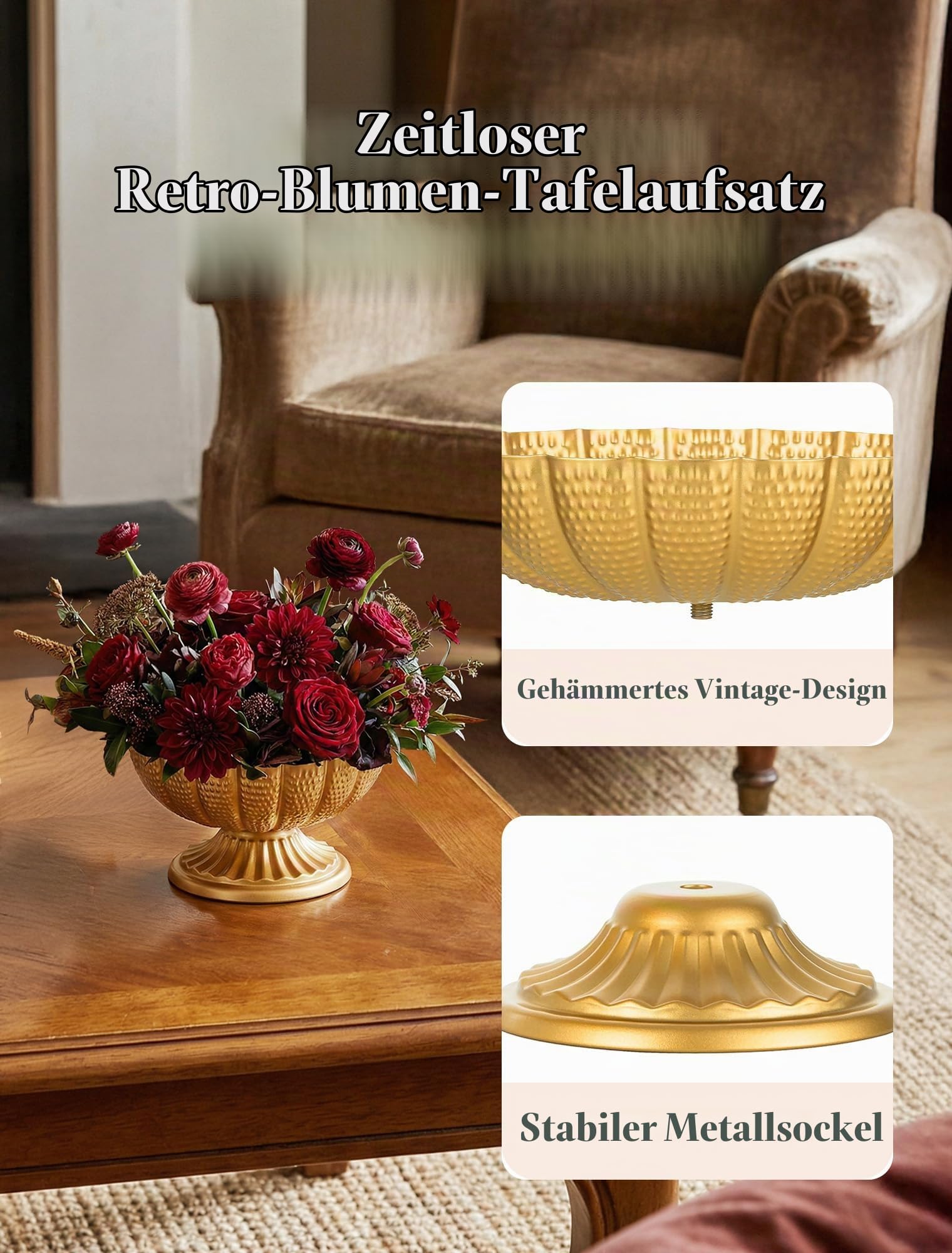 Gold Metall Blumenvase für Tischdeko: 6 Stück Vintage Klein Vase | 9,5 cm Hoch, Schalenförmiges Design, Gehämmerte Oberfläche, für Hochzeit, Party, Weihnachten, Herbst, Mittelstück Deko