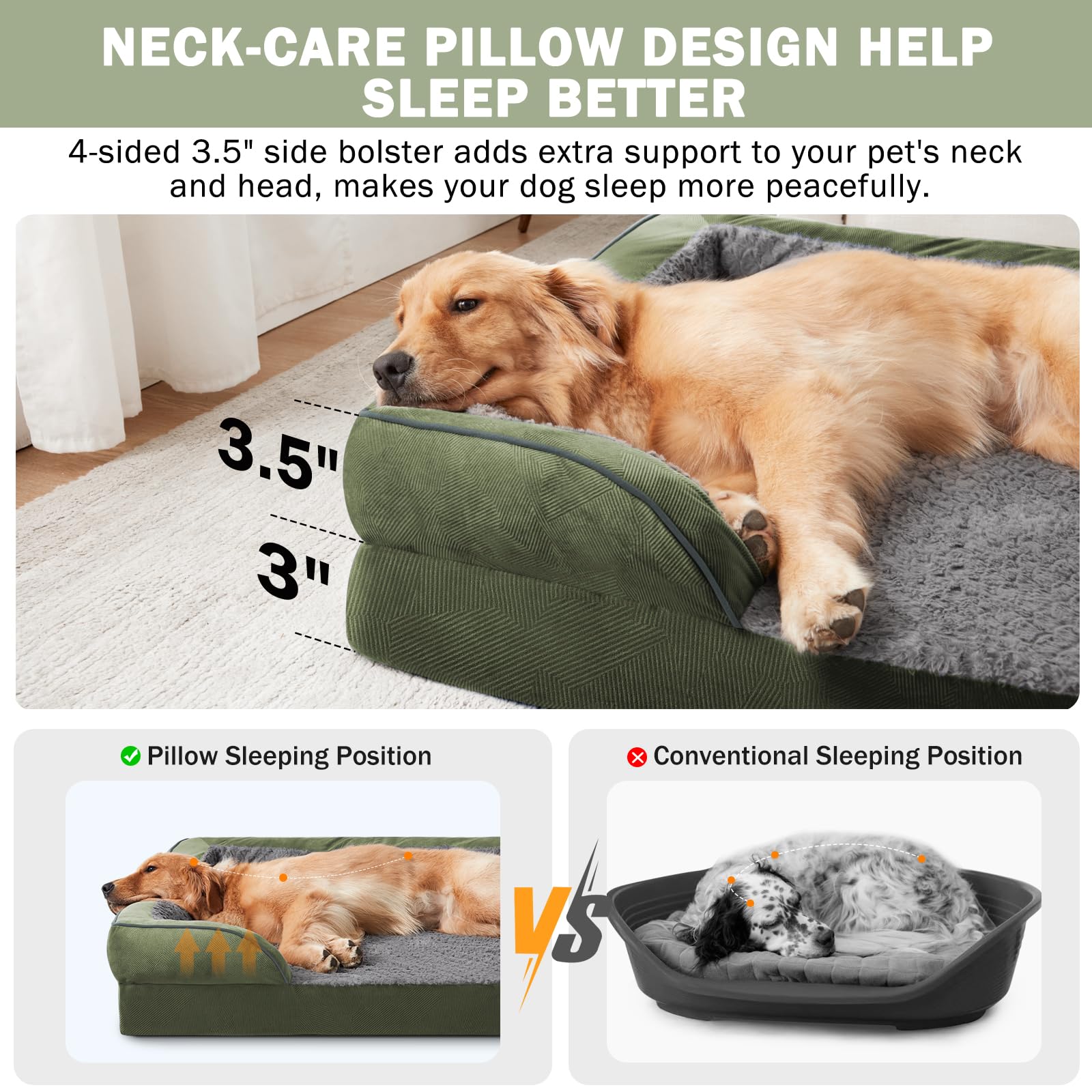 INVENHO Sofá ortopédico para perros medianos, de espuma, con funda extraíble lavable, forro impermeable y parte inferior antideslizante