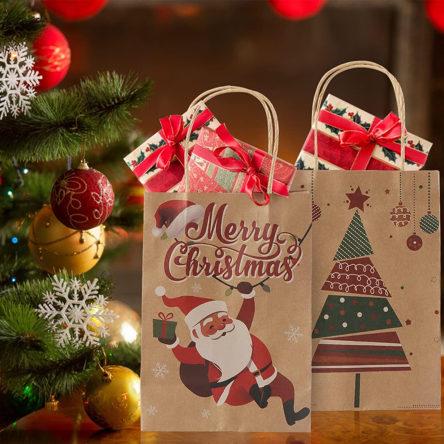 FEMONGY Sacchetti regalo natale, 12 con manici Buste regalo natale
