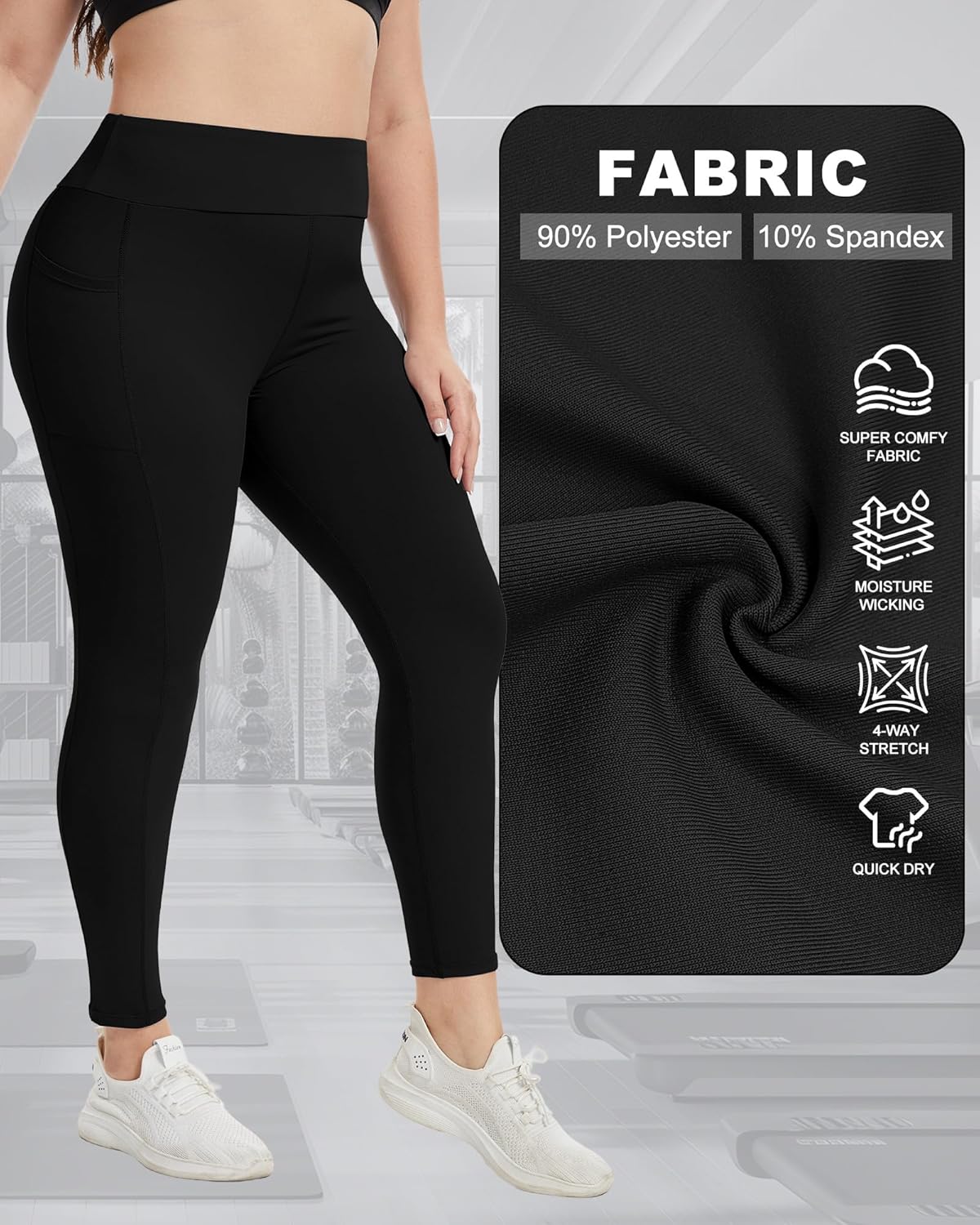Coume 4 Pack Plus Size Leggings with Pockets for Women Plus Size High Waisted Yoga Pants for Gym Running - Image 5