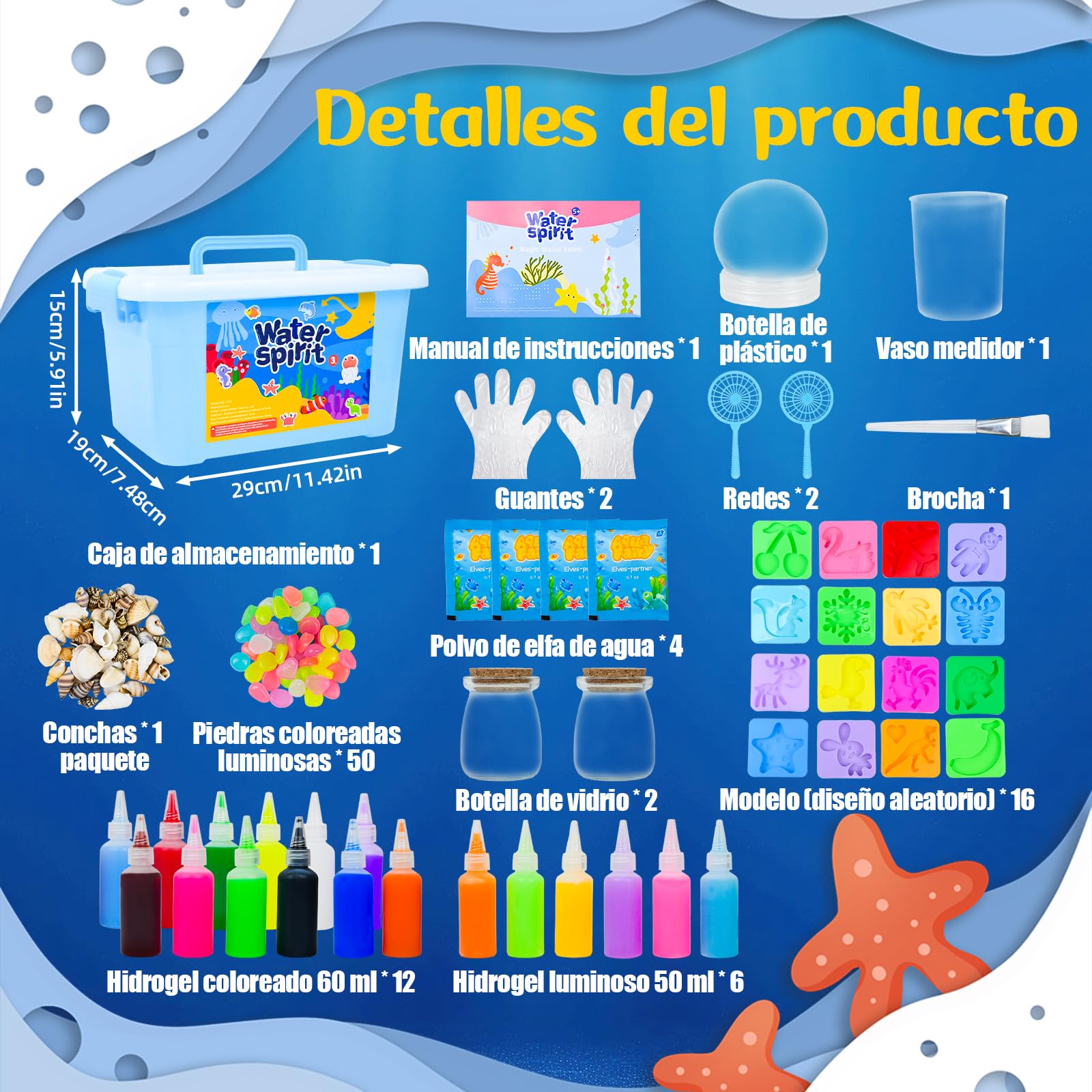 Joellfuner Aqua Gelz Set, 3D Magic Water Elf, DIY Creativos Geles Mágicos, Kit de Juguete de Elfo de Agua con 18 Colores y 16 Moldes, Brilla en la Oscuridad Elfo Juguetes Regalos para 3+ Niñas Niños