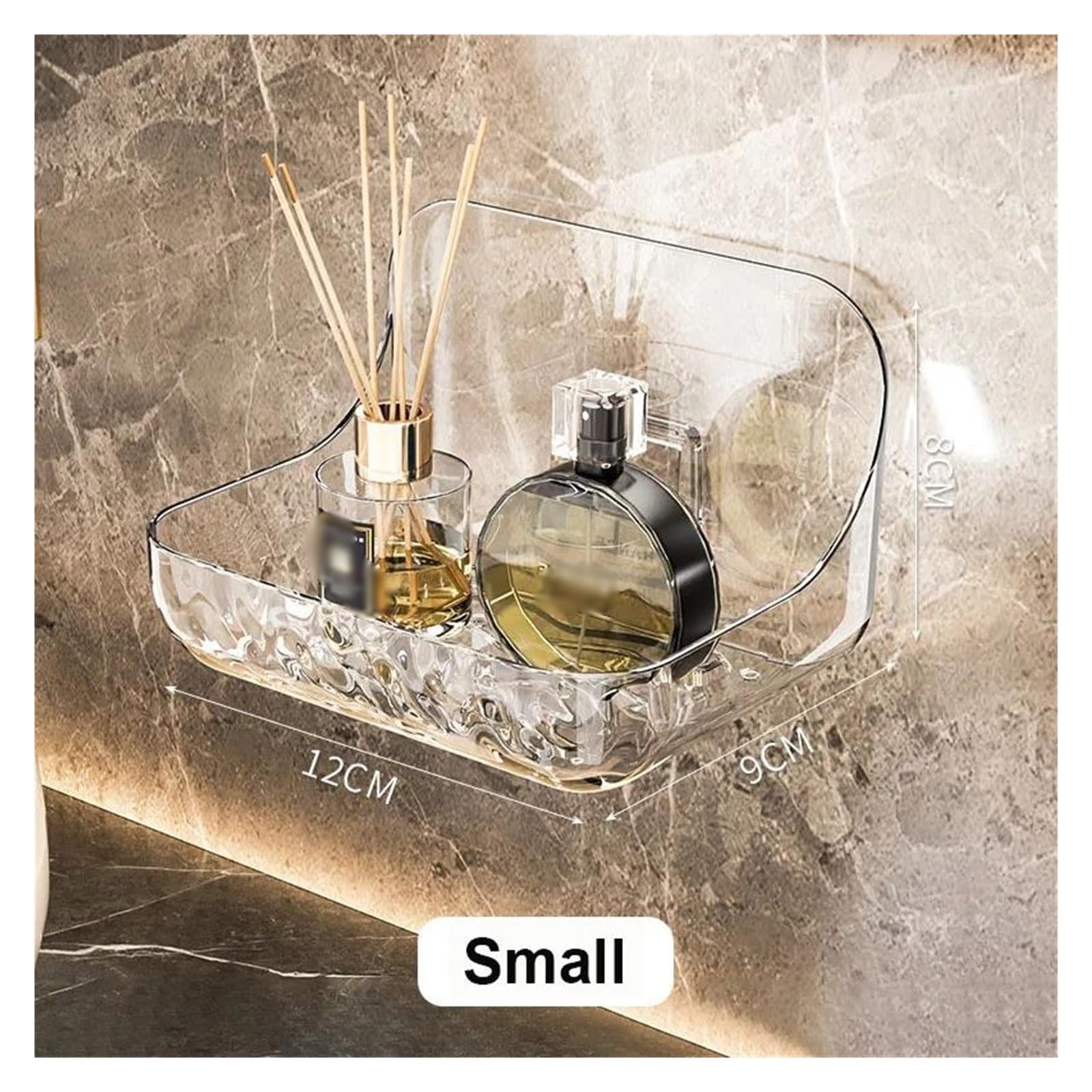 Mensola da bagno in acrilico, senza trapano, organizer per doccia, lavabo, cosmetici, montaggio a parete, supporto per shampoo (piccolo)