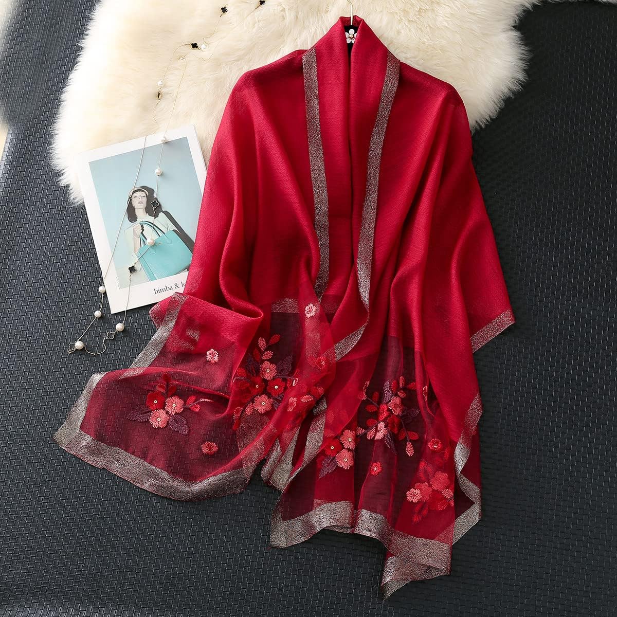 WINCESS.YU Silk Scarf for Women Lightweight Shawls and Wraps for Weddings Fashion Pashmina Shawl Embroidered Scarves - Image 4