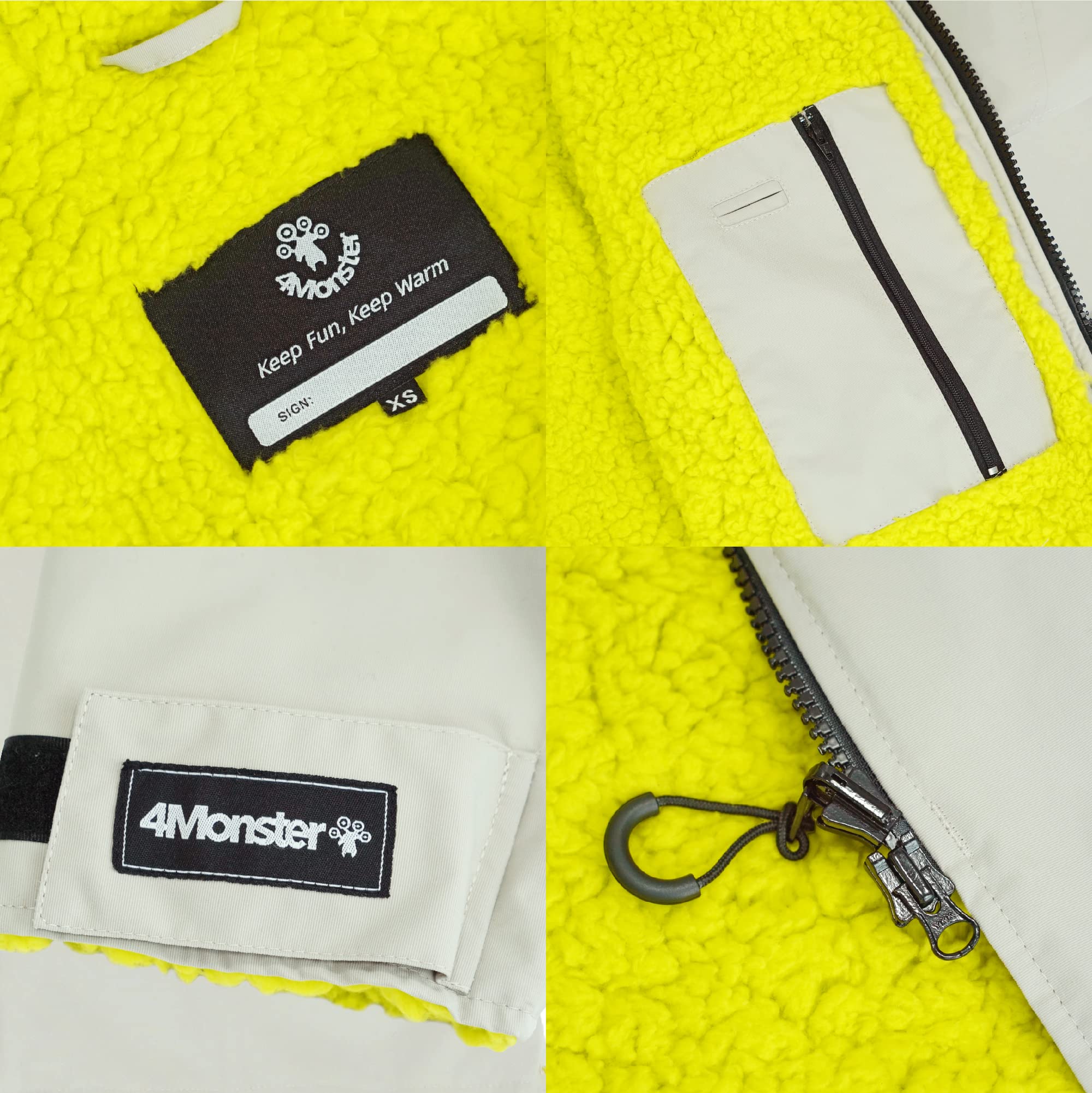 4Monster Swim Parka with Hood,Quick-dry Wetsuit Changing Robe Waterproof,Warm Coat Surf Poncho for Water Sport, Beach&Pool (Long Sleeve Silver, XX-Small)