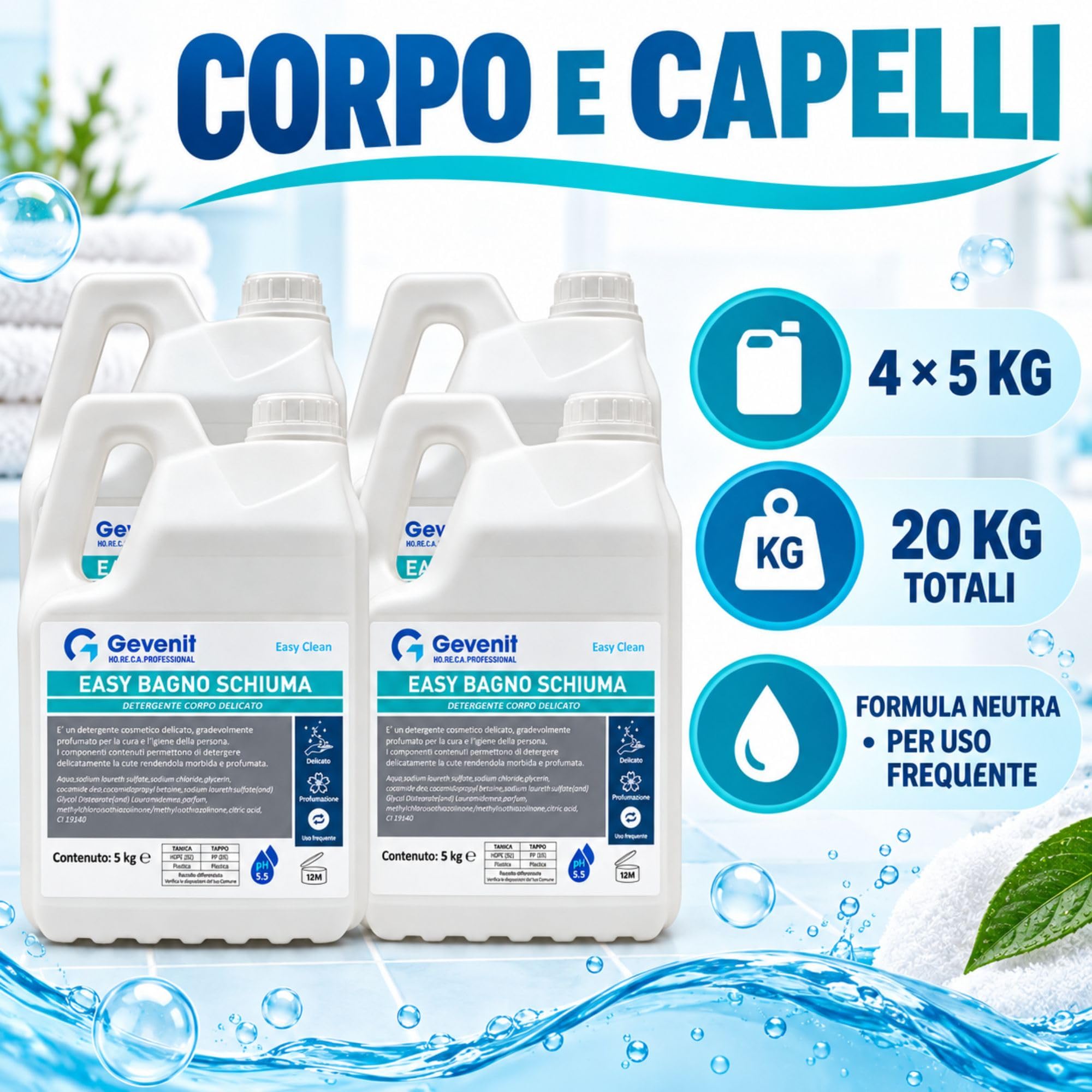 Easy Bagnoschiuma Detergente Corpo 5 kg, Confezione 4 Pezzi