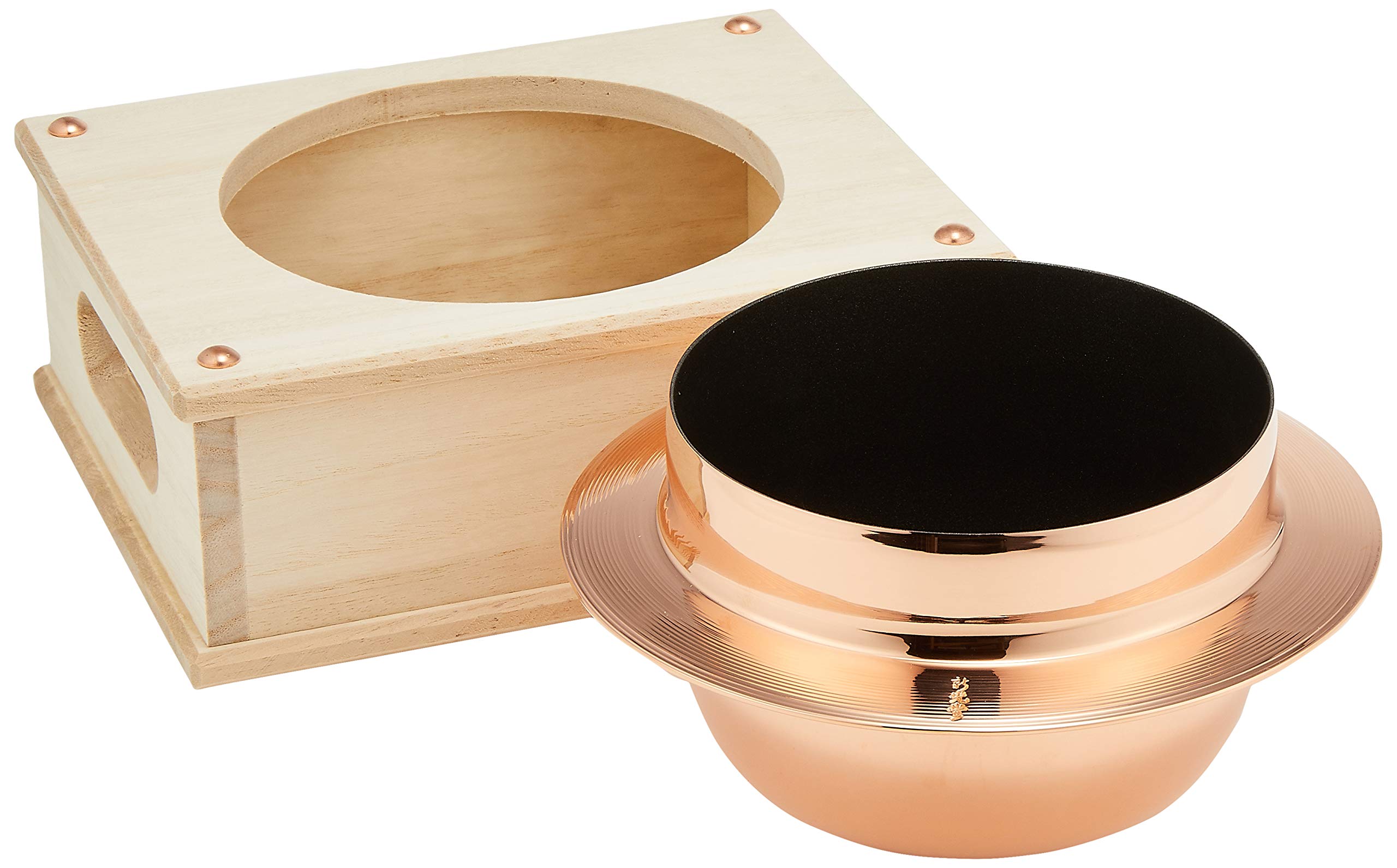 ミツマメ様新品ごはんはどうだ純銅釜めしセット 一人用受台付 1合炊　銅羽釜木製蓋 新光堂 純銅ごはんはどうだ 釜めしセット 1合炊き CMS-S(ご飯釜 銅