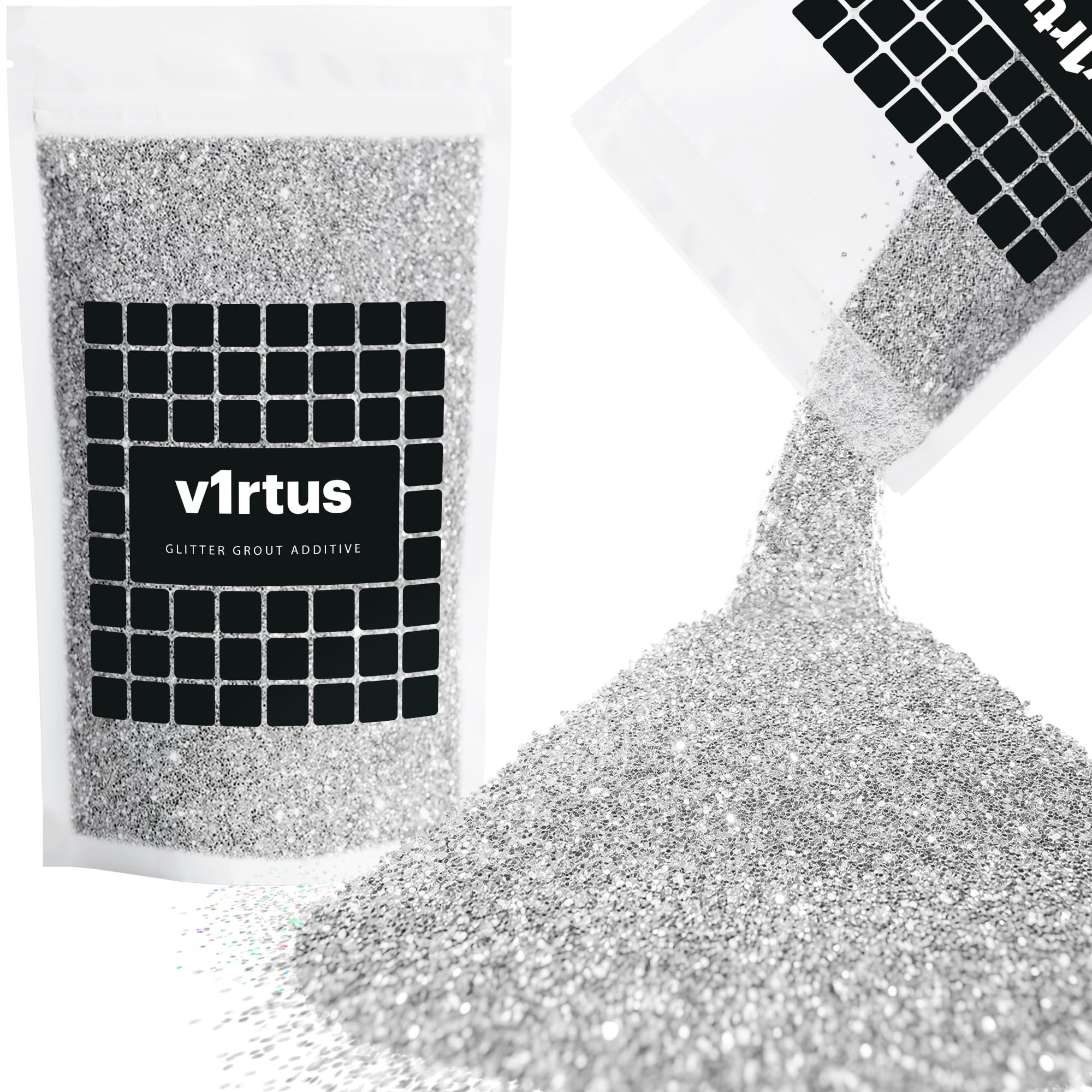 v1rtus Silver Glitter Grout Additive 100g | Grout Glitter for Adding Sparkle to Kitchen & Bathroom Tiles | Enhance Your Indoor Grouting Projects with a Sparkly Effect