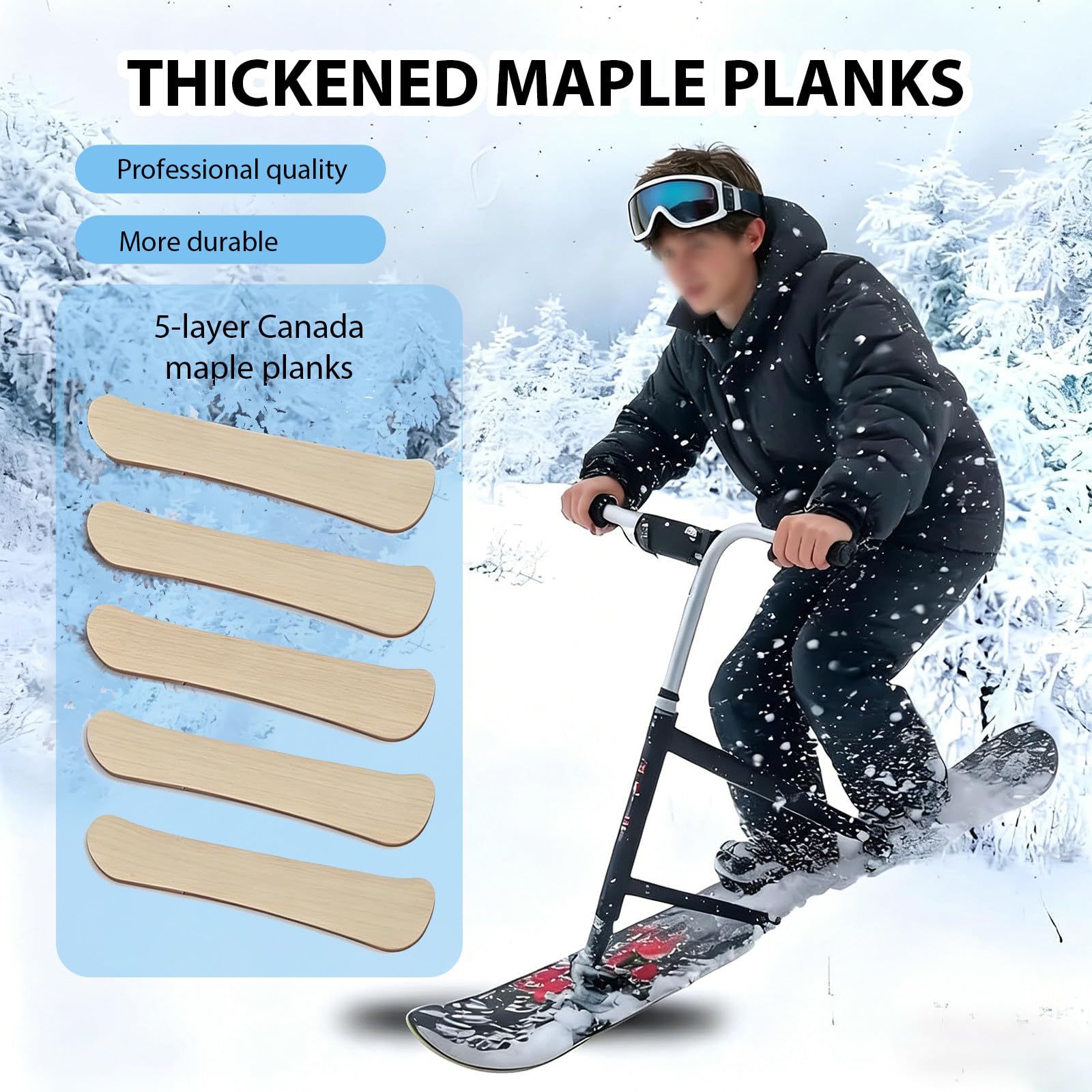 Nuovo Monopattino da Neve/Sci, Slitta da Snowboard con Sterzo A 360° E Telaio in Alluminio, capacità di Carico di 150 kg, per Snowboard e Fuoristrada nei Parchi Black