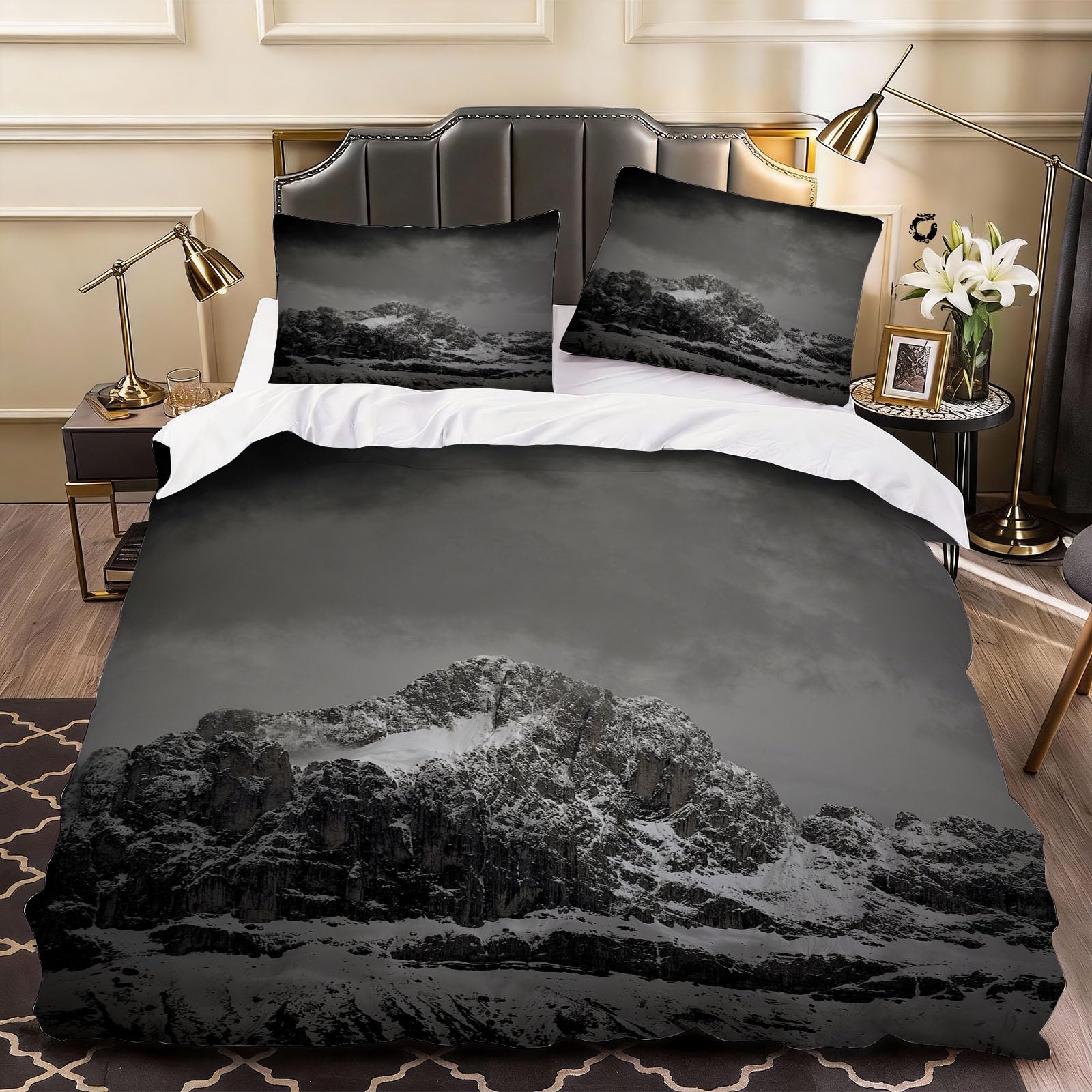 3D Mountain Duvet Cover the Mountains Bedding Double Bed Set, Soft Microfiber Comforter Cover Printed with Zipper Closure Quilt Coverr 200x200 cm and 2 Pillowcases